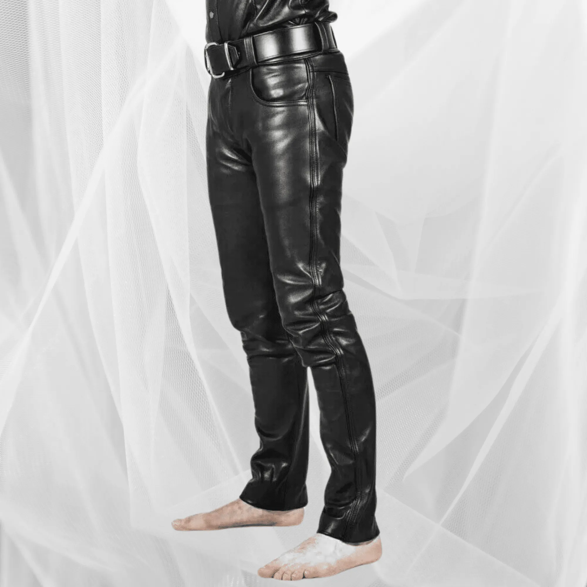 Mens Black Leather Skinny Jeans