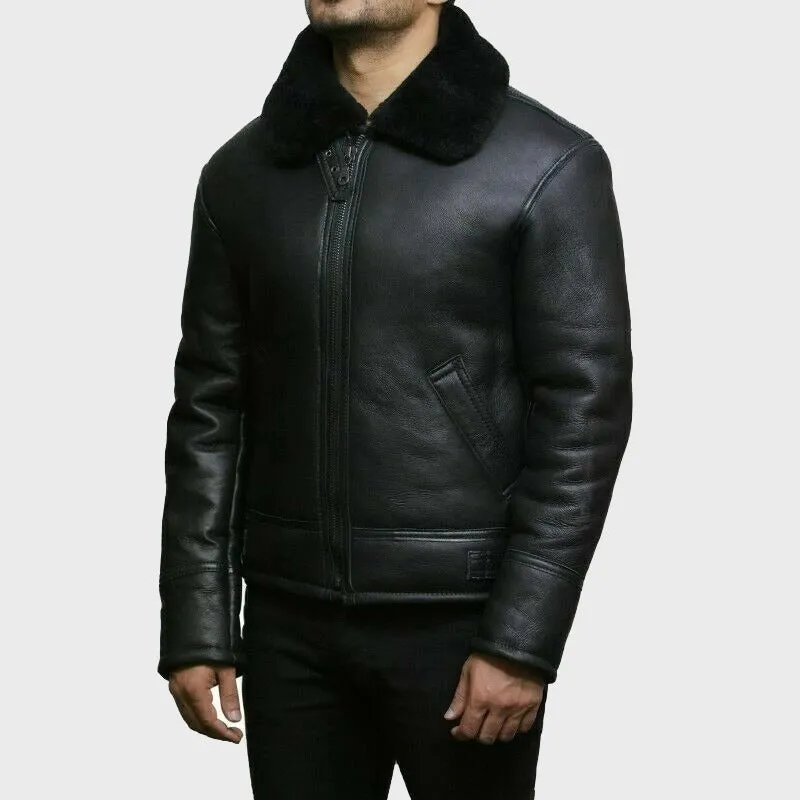 Mens Black Shearling Leather Jacket