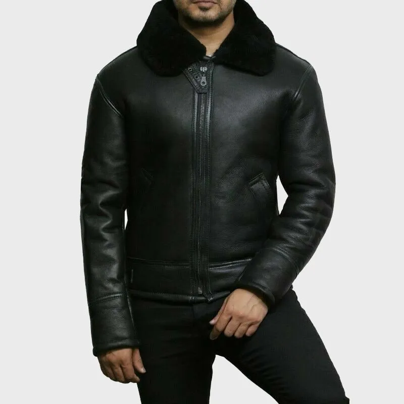 Mens Black Shearling Leather Jacket