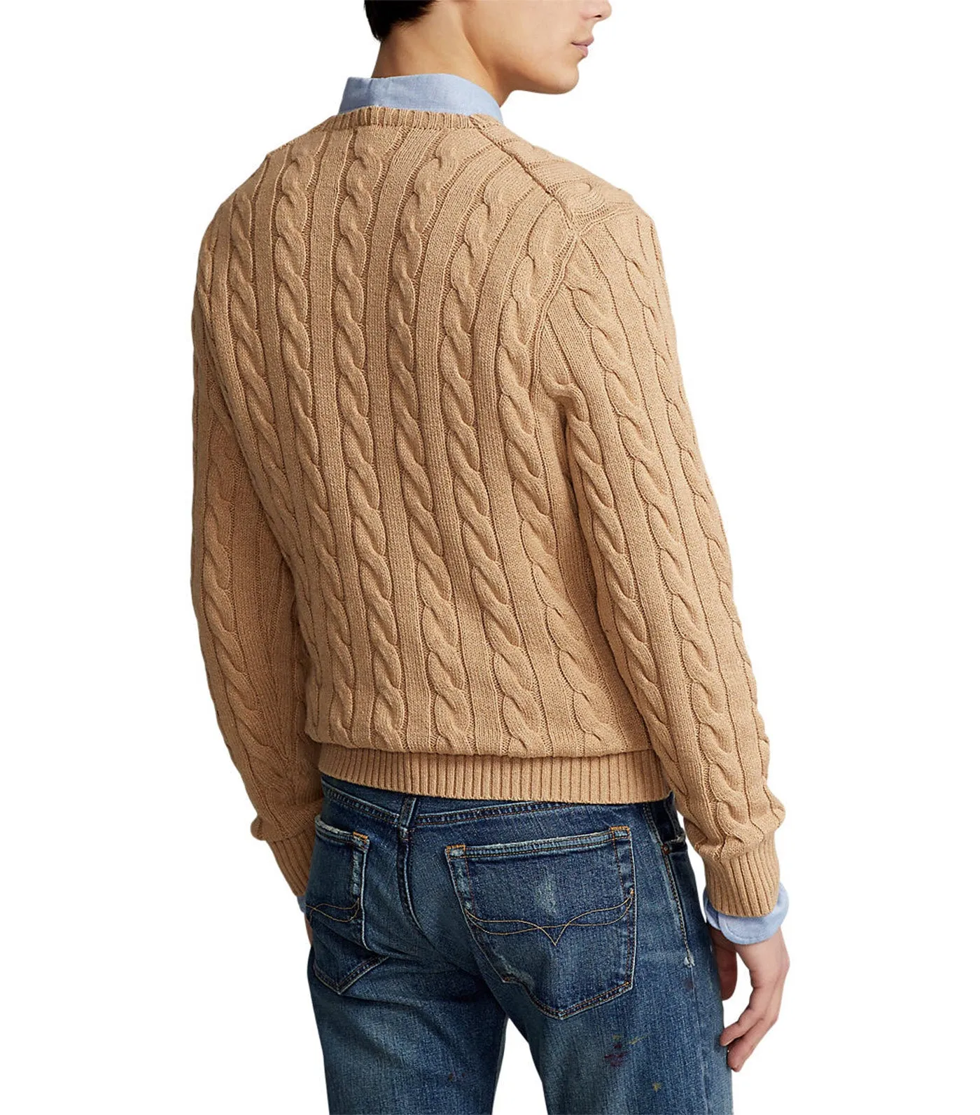 Men's Cable-Knit Cotton Sweater Camel Melange