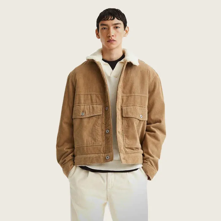 Men's Khaki Shearling Corduroy Jacket