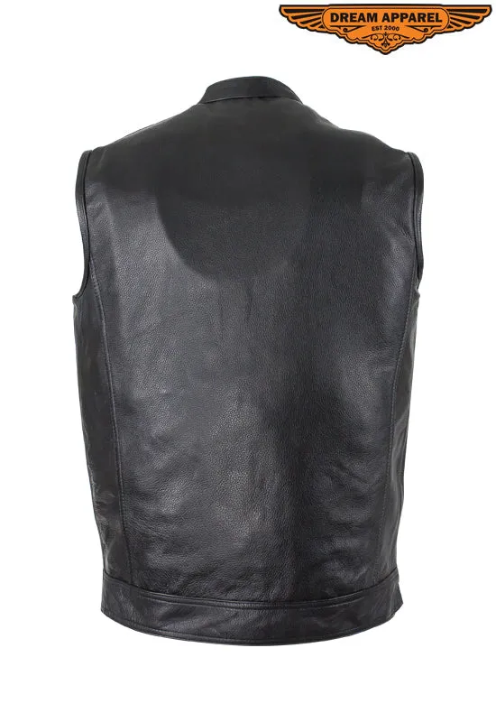 Mens Leather Vest With Hidden Snaps