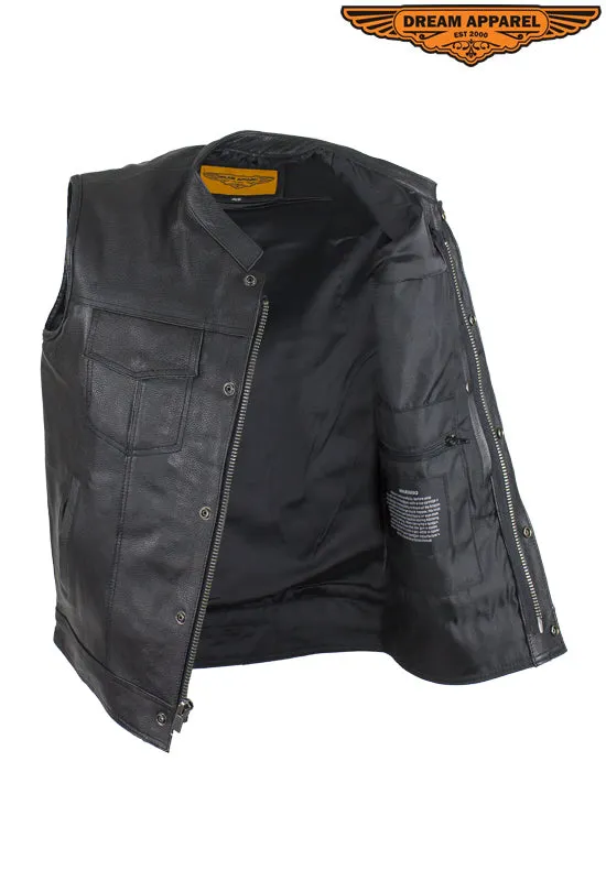 Mens Leather Vest With Hidden Snaps