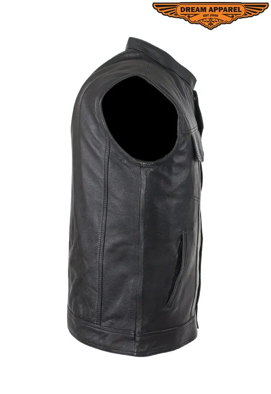 Mens Leather Vest With Hidden Snaps