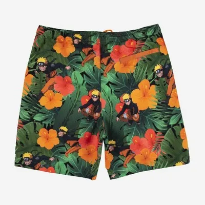 Men's Naruto 7" Elastic Waist Swim Shorts - Green/Yellow L