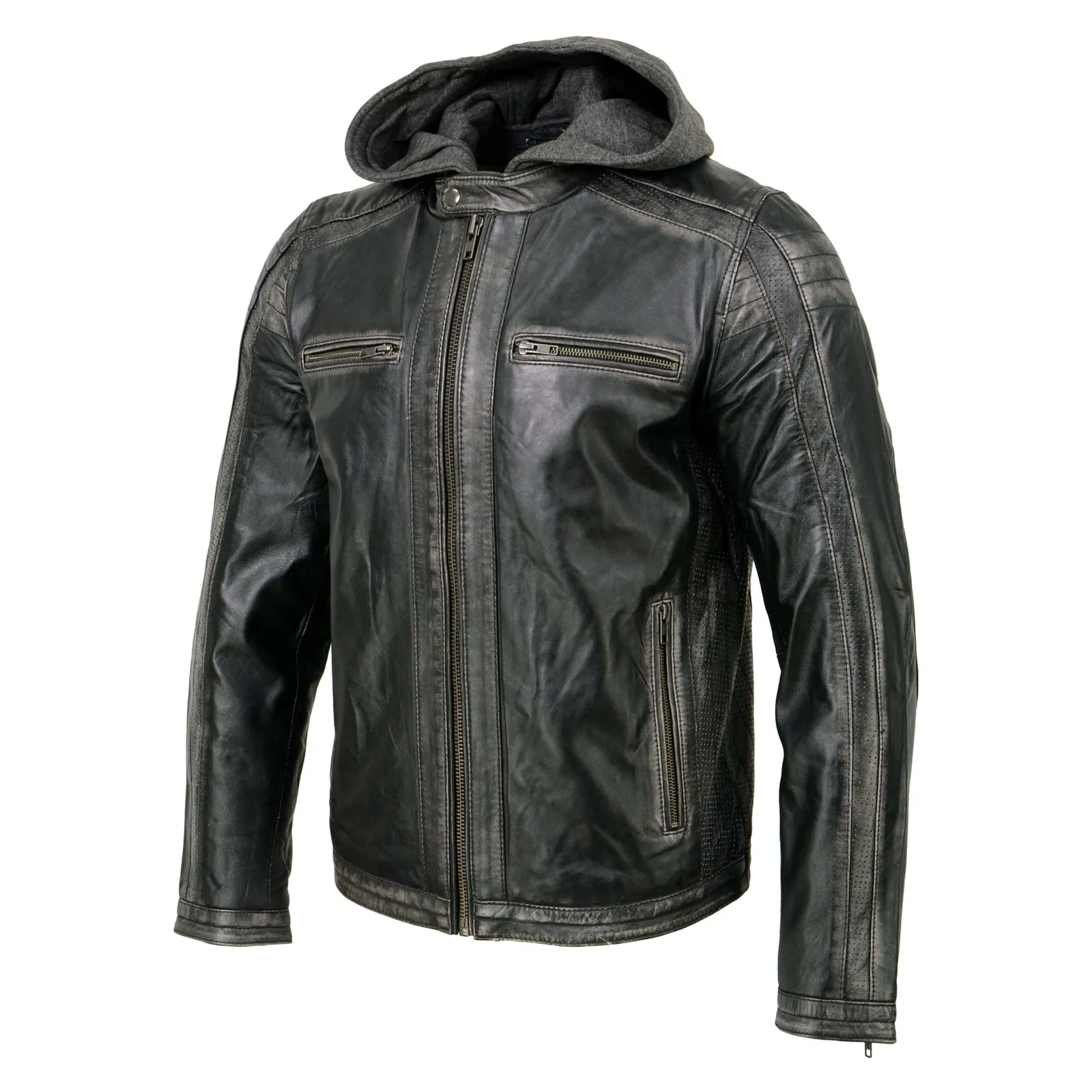 Milwaukee Leather SFM1846 Men's Black Fashion Casual Leather Jacket with Removable Hoodie