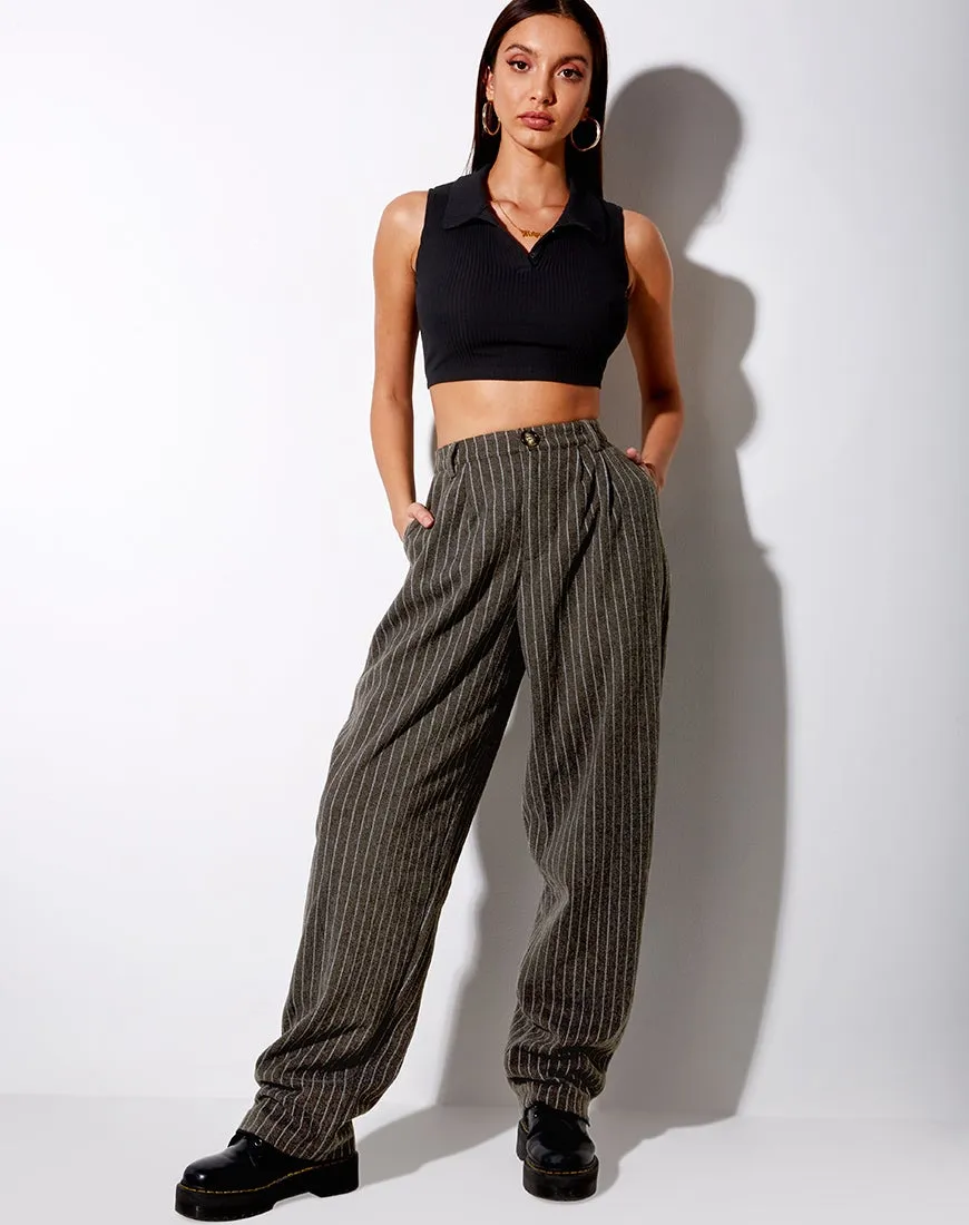 Misha Wide Leg Trouser in Pinstripe Charcoal