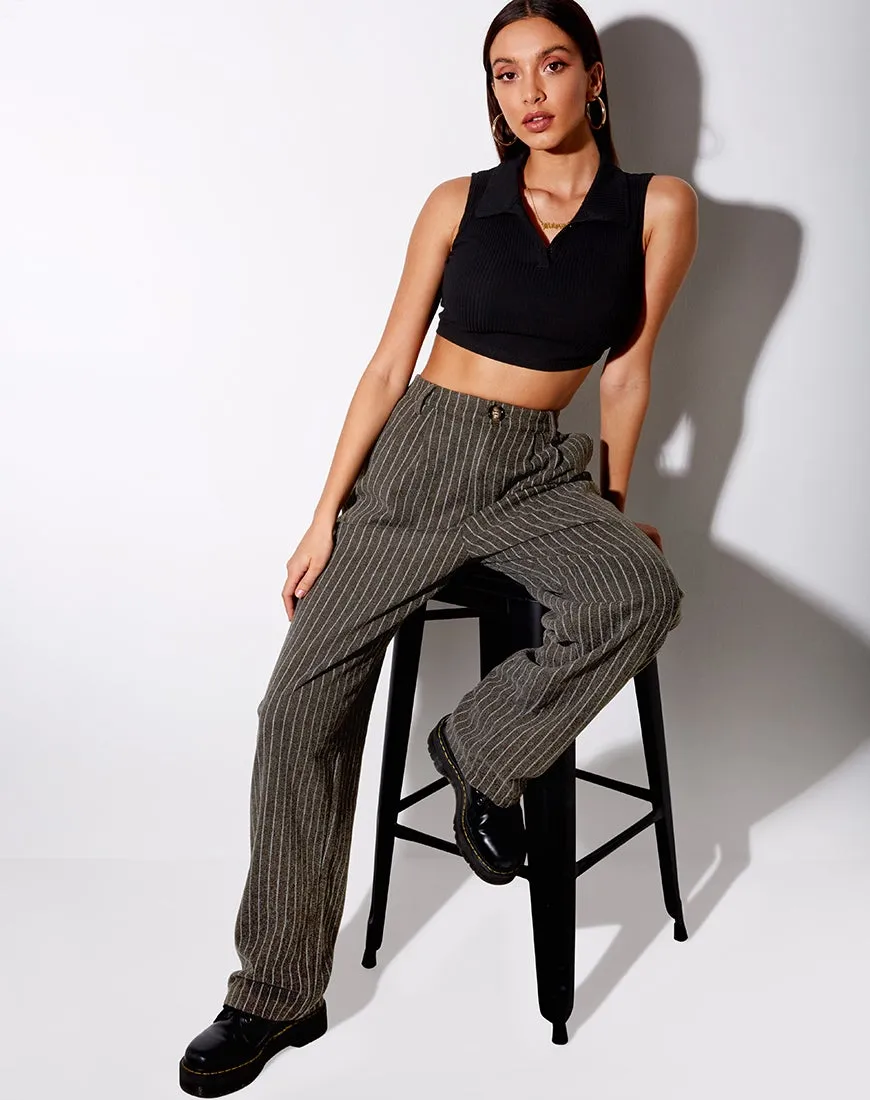 Misha Wide Leg Trouser in Pinstripe Charcoal