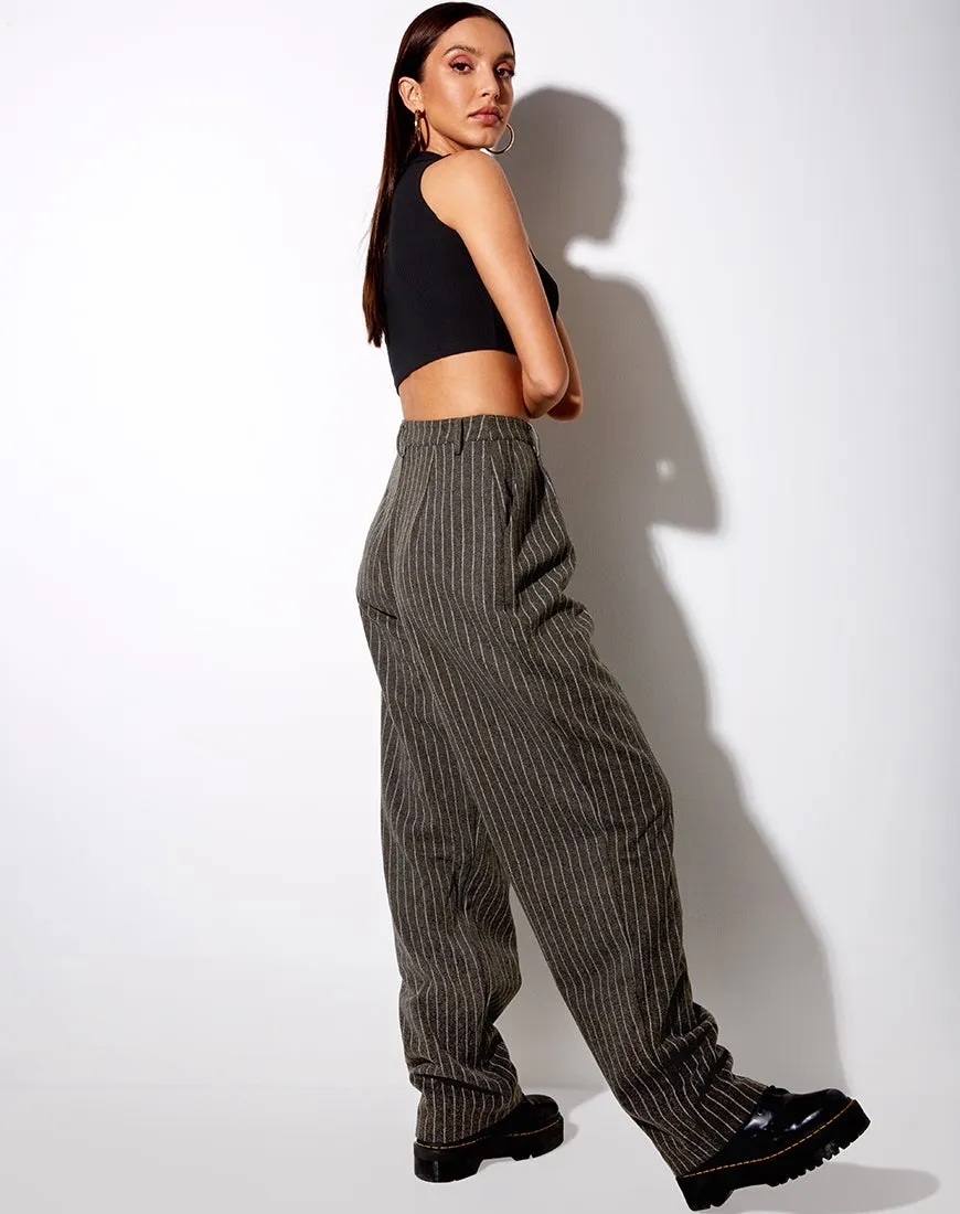 Misha Wide Leg Trouser in Pinstripe Charcoal