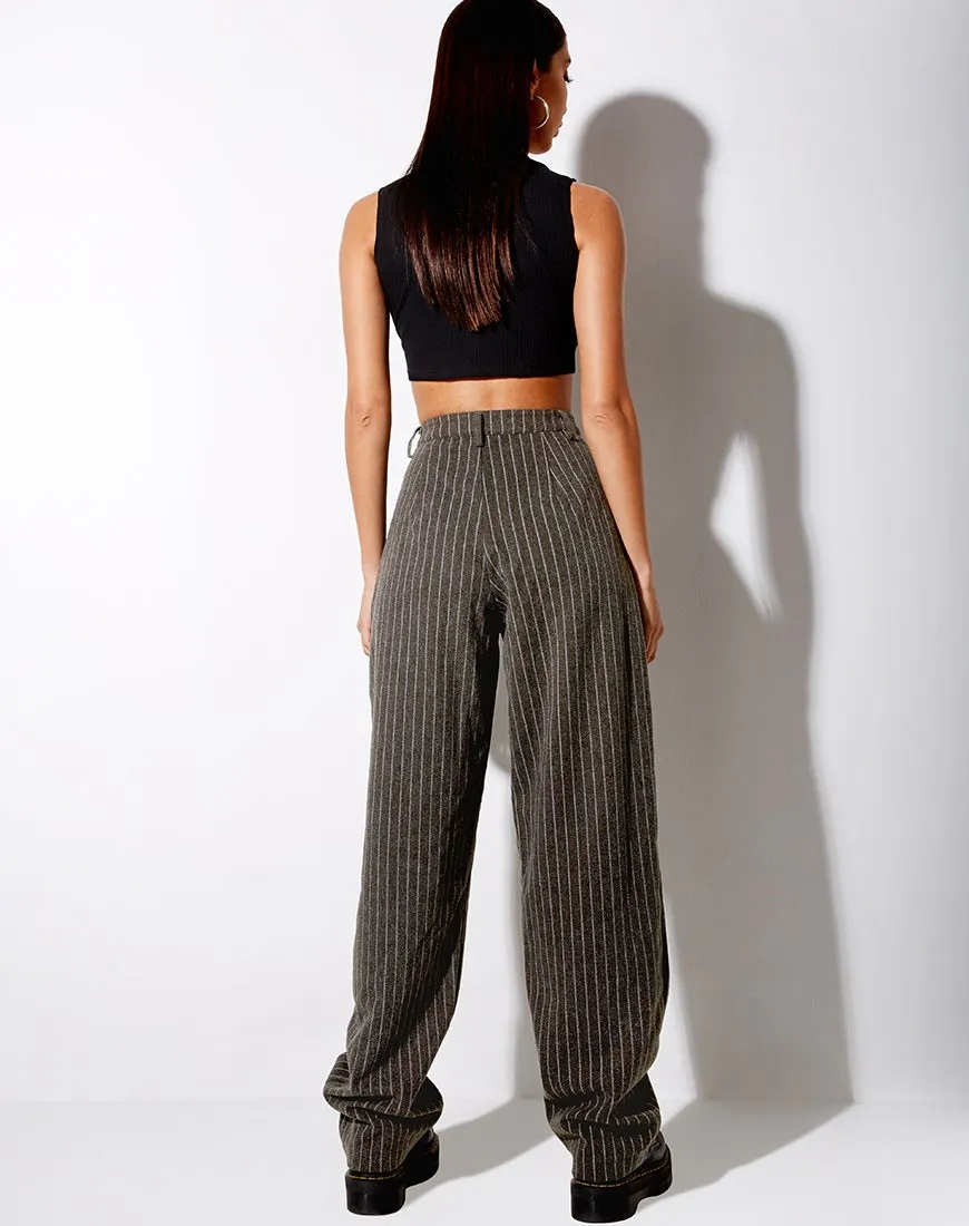 Misha Wide Leg Trouser in Pinstripe Charcoal