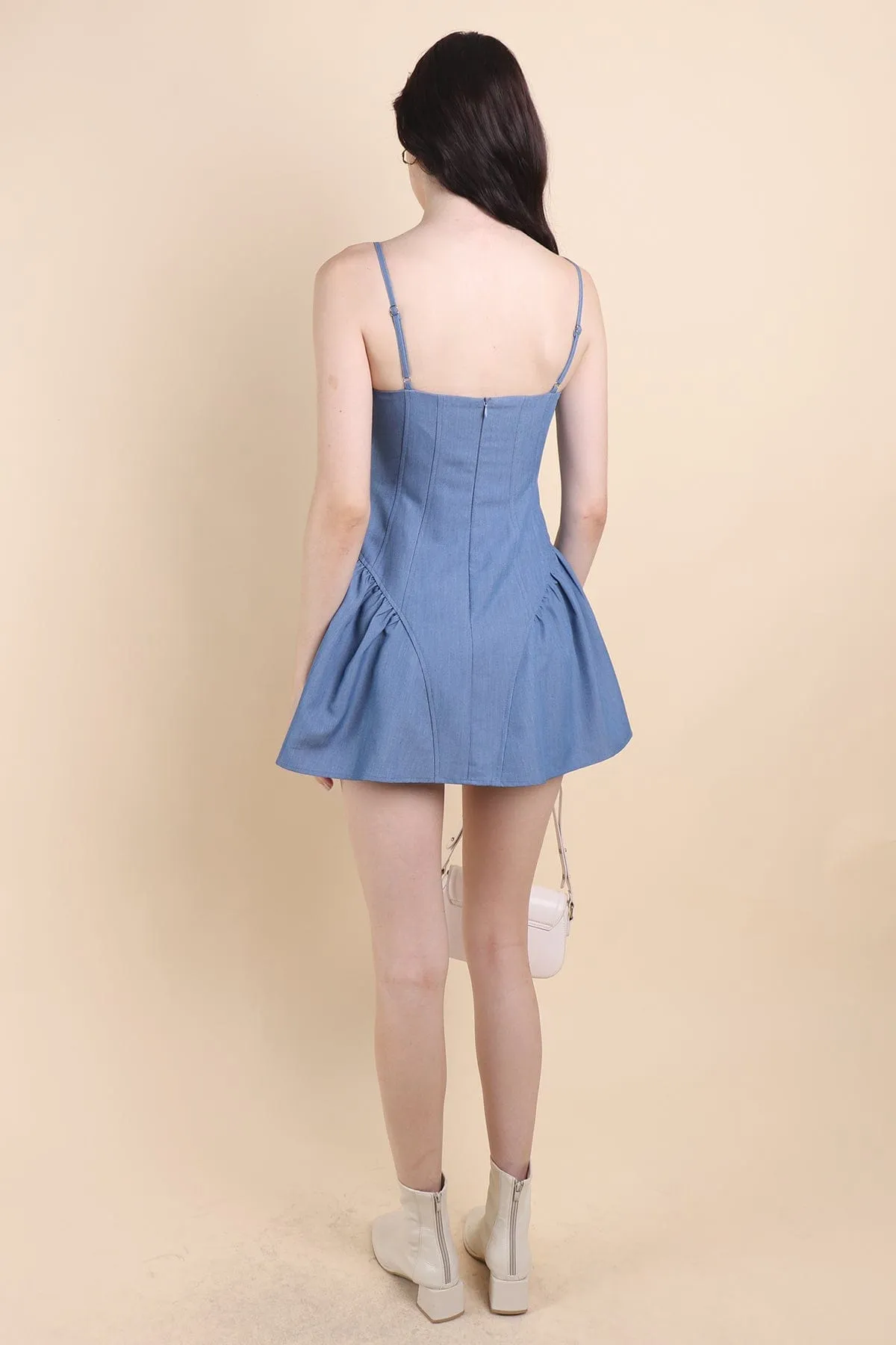 MONA BUSTIER MINI DRESS IN BLUE DENIM