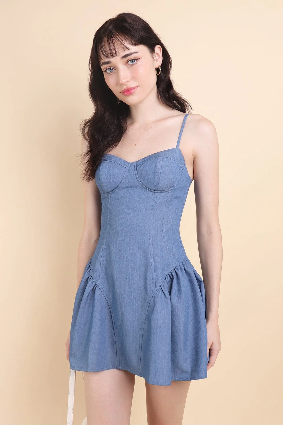 MONA BUSTIER MINI DRESS IN BLUE DENIM