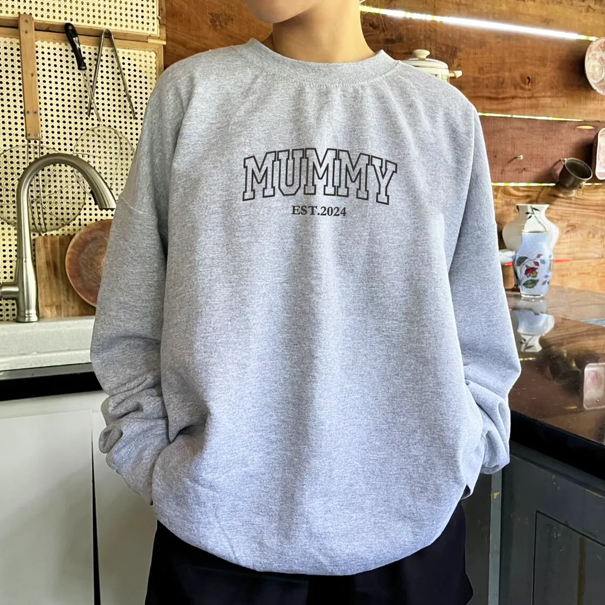 Mummy Hoodie or Sweatshirt with Embroidered Kids Names on Sleeve