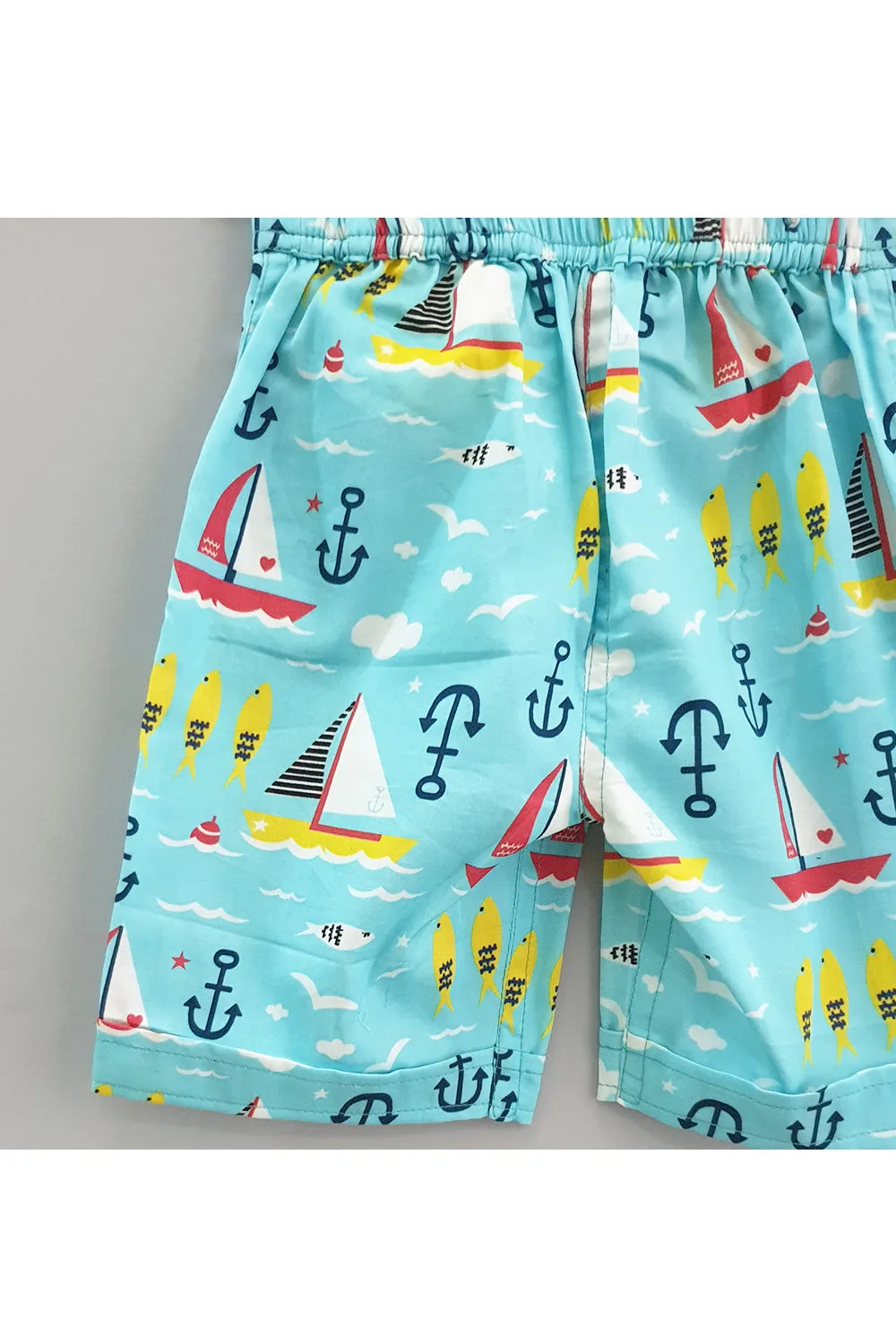 Nautical theme shirt suspender and shorts set with bow