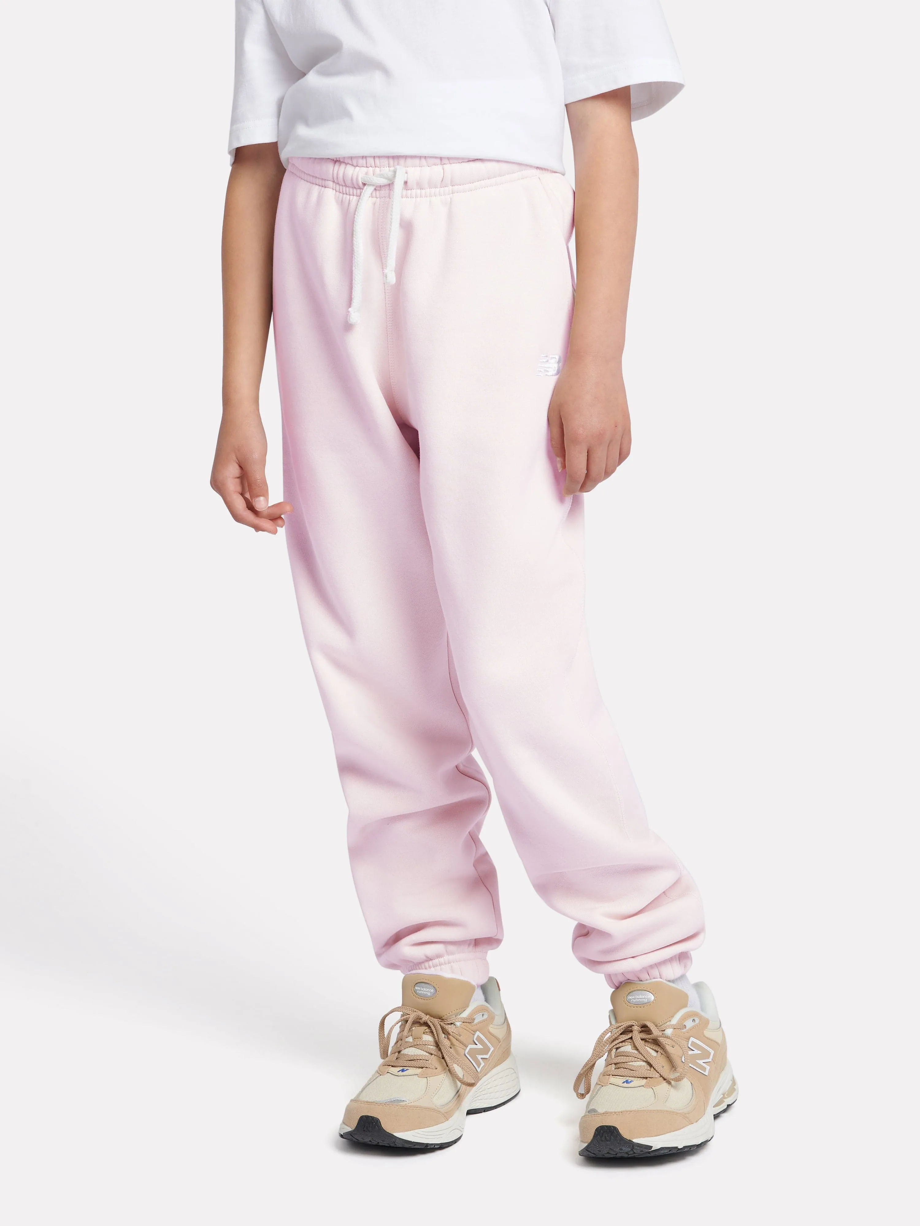 New Balance Girls Brush Back Small Logo Joggers in Pink