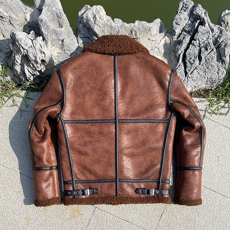 New Fashion Winter Thick Fur Integrated Men's Suede Lamb Coat male Motorcycle Slim Short Jackets