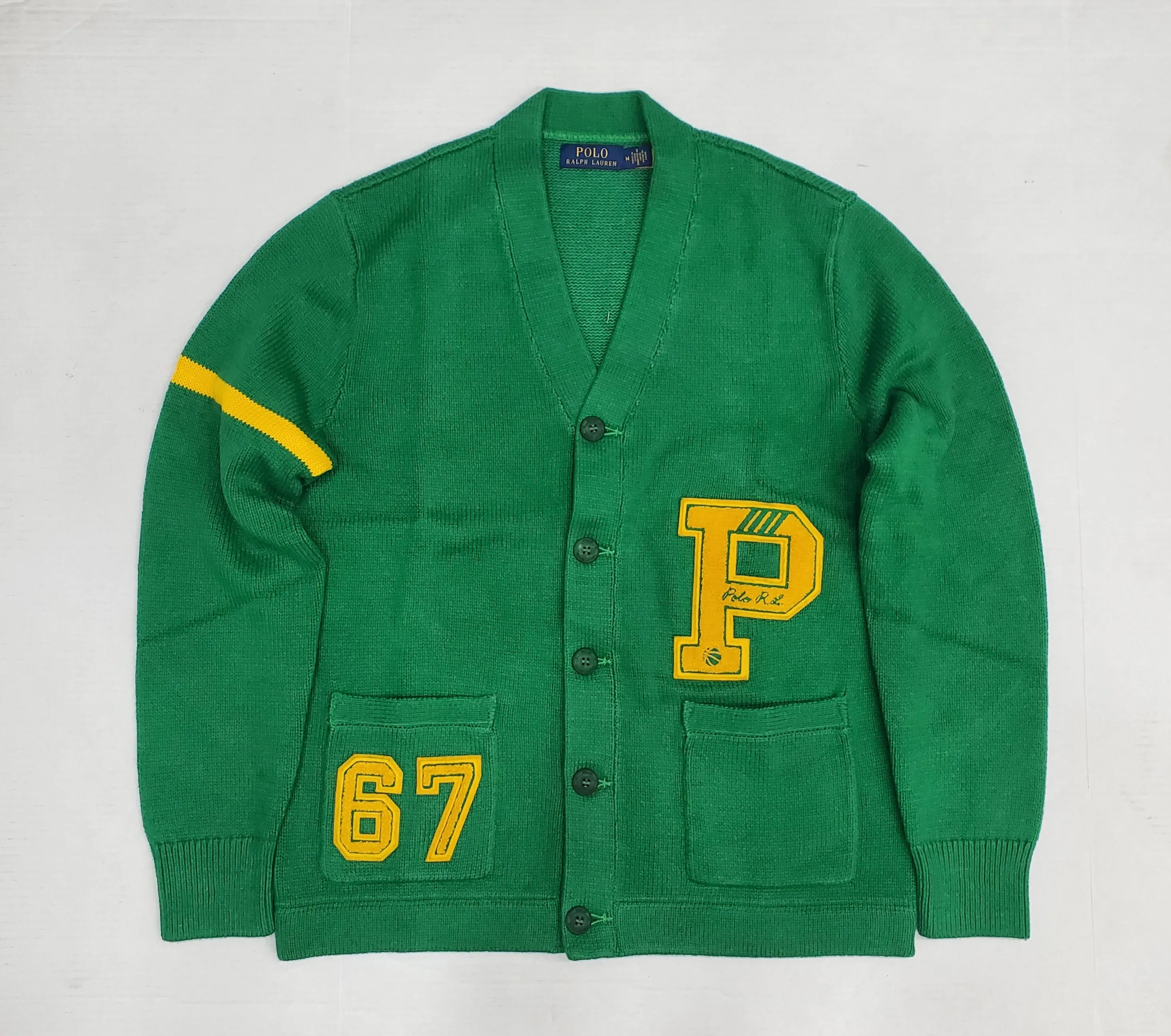 Nwt Polo Ralph Lauren Green P 67 Patch Cardigan