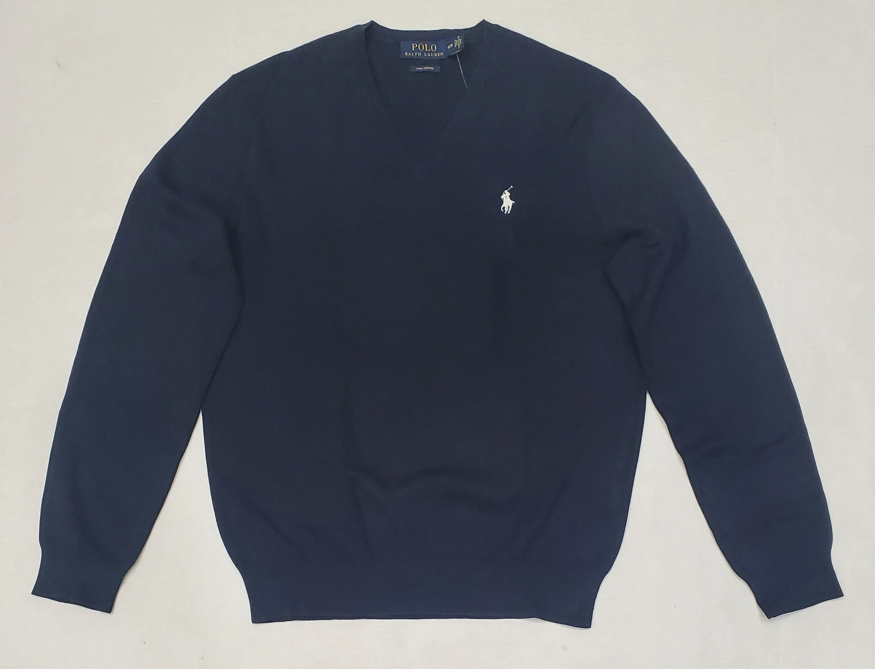 Nwt Polo Ralph Lauren Navy w/White Horse V-Neck Cotton Sweater