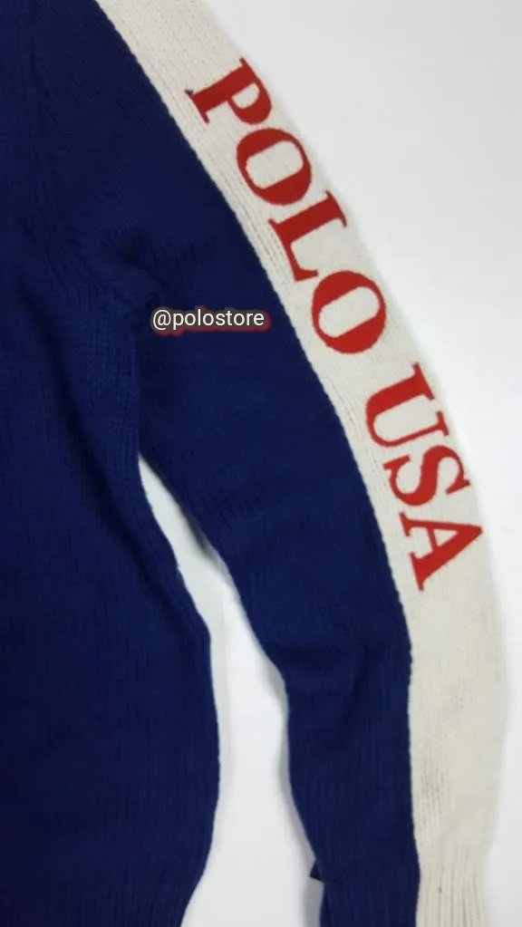 Nwt Polo Ralph Lauren Royal Blue Polo Usa Cookie Wool Sweater