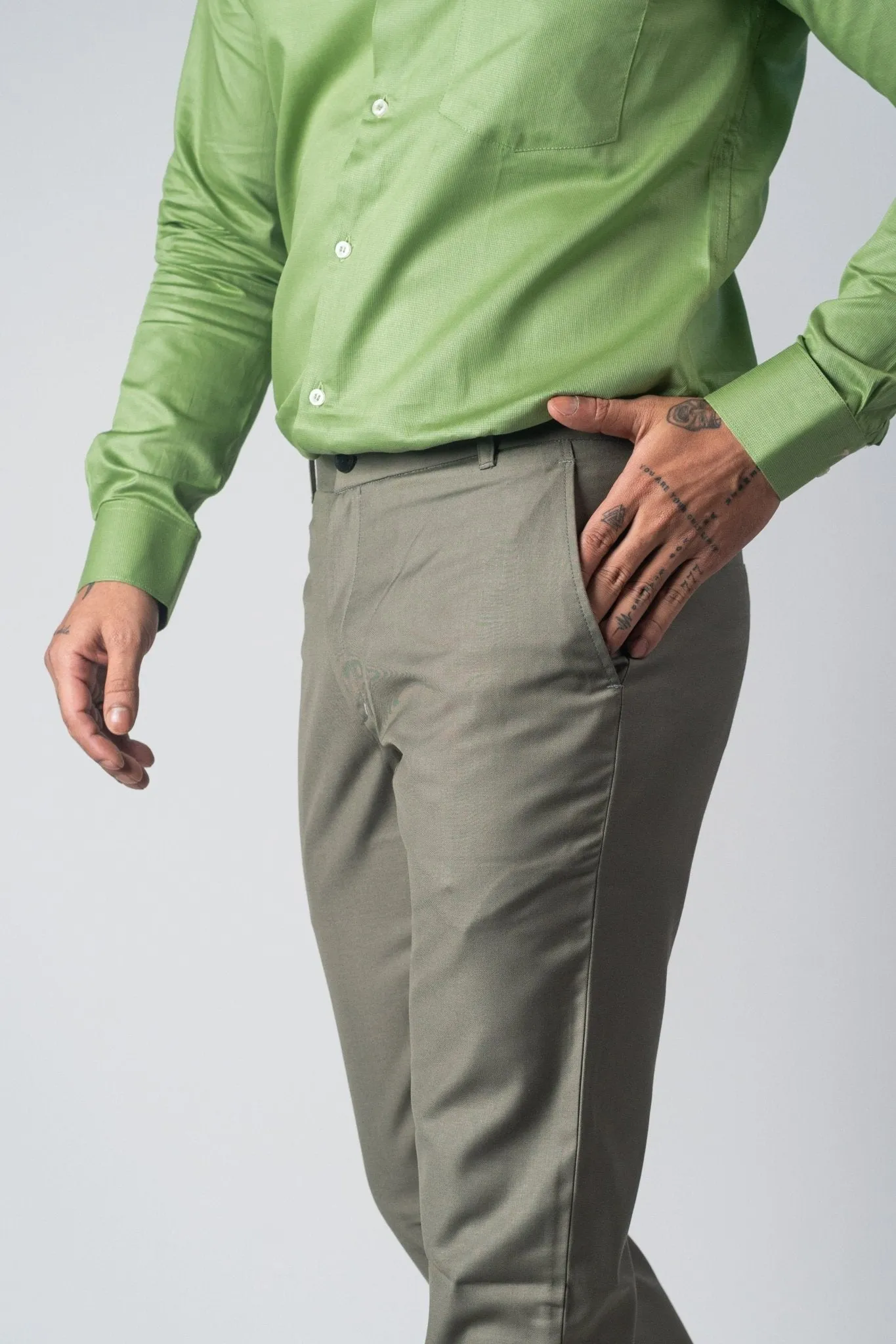 Olive Green Color Blend Cotton Pant For Men