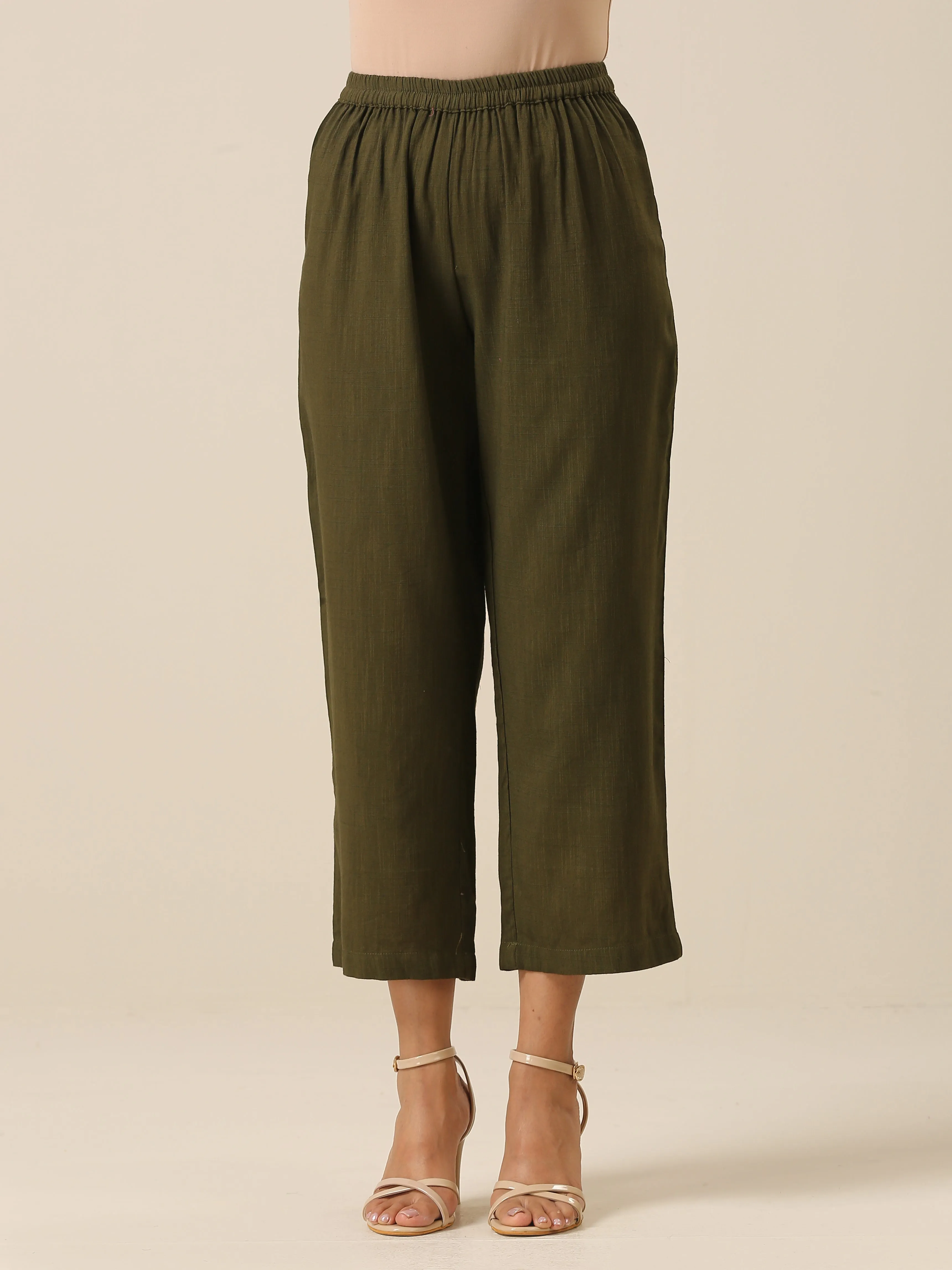 Olive Green Slub Texture Baggy Sleeve Co-Ord Set