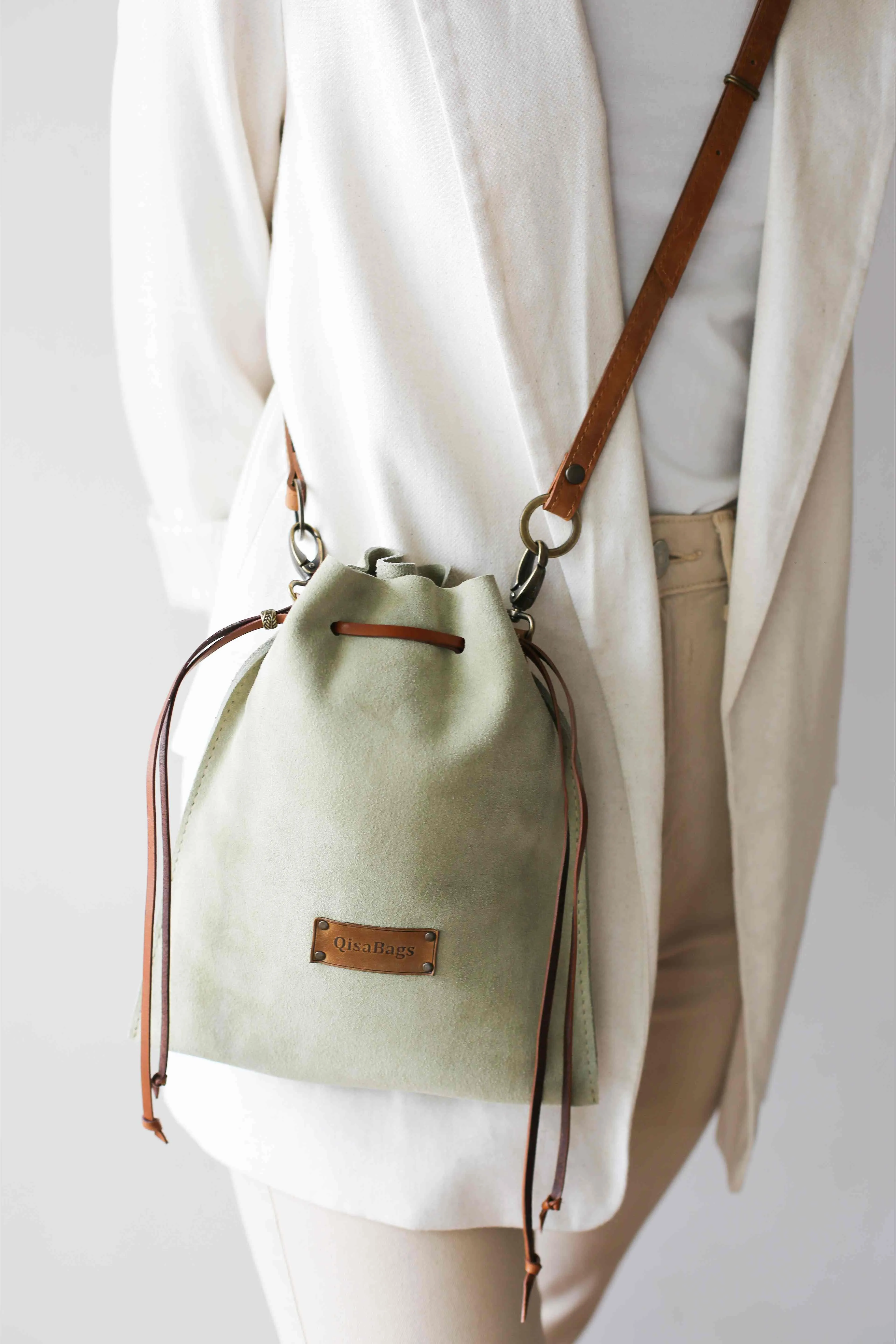 Olive Green Suede Cross Body Bag