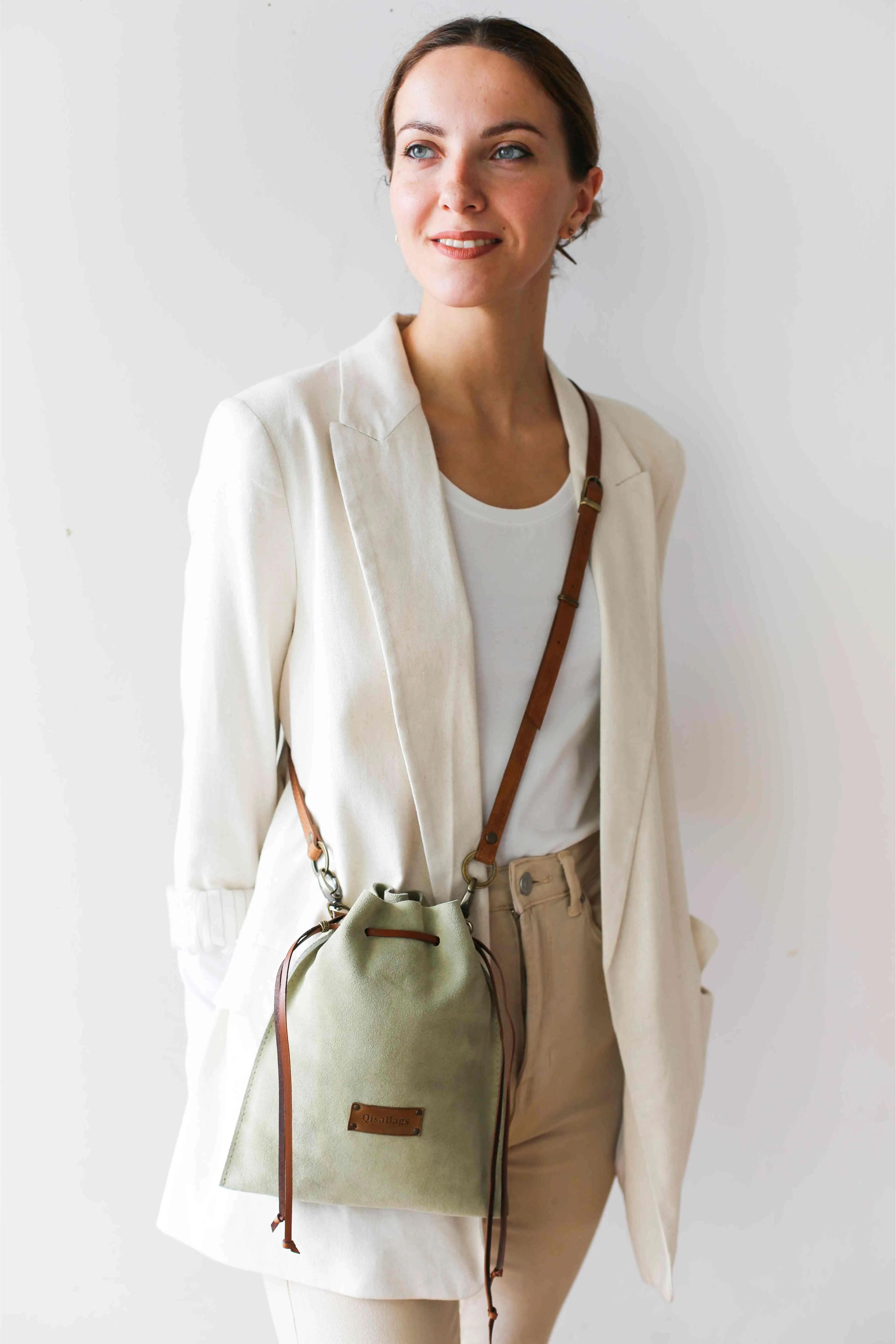 Olive Green Suede Cross Body Bag