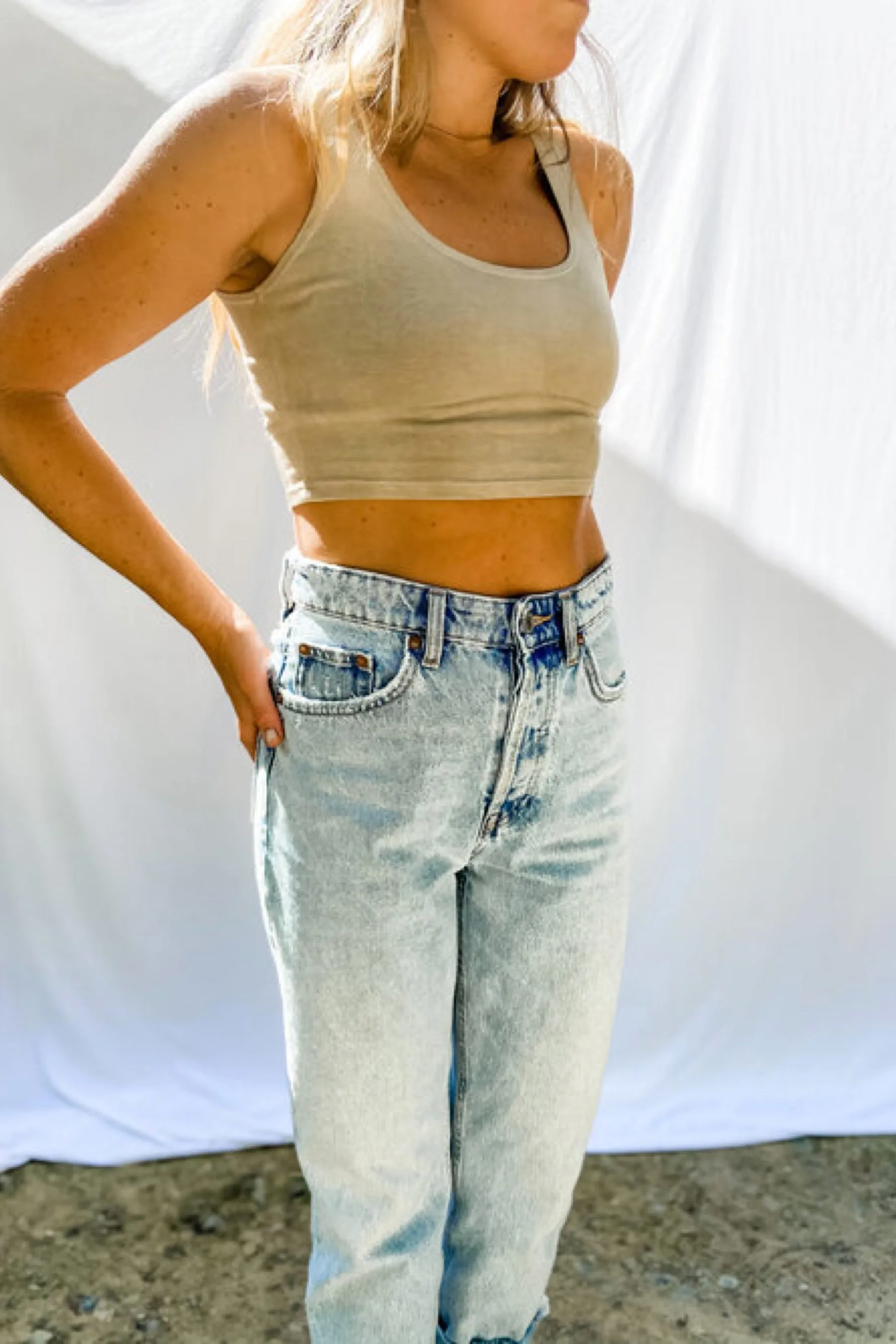 Olive Scoop Neck Crop