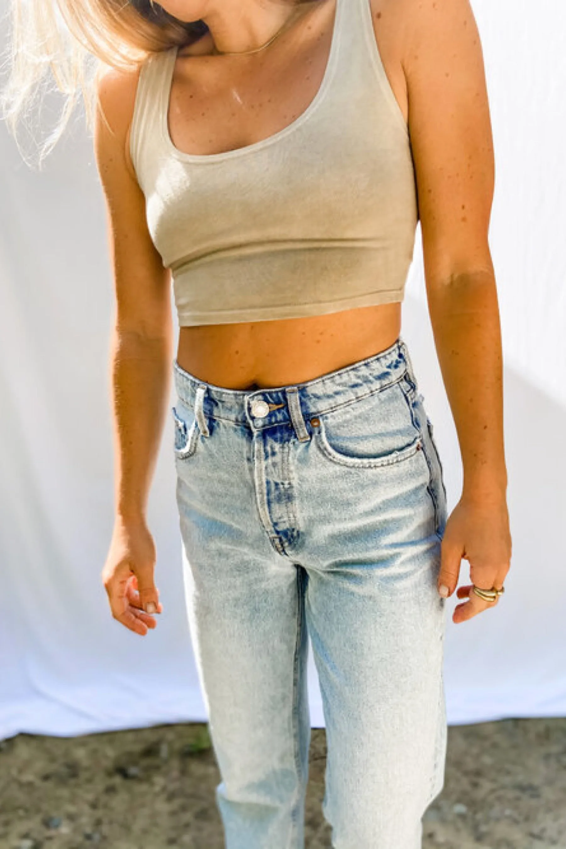 Olive Scoop Neck Crop