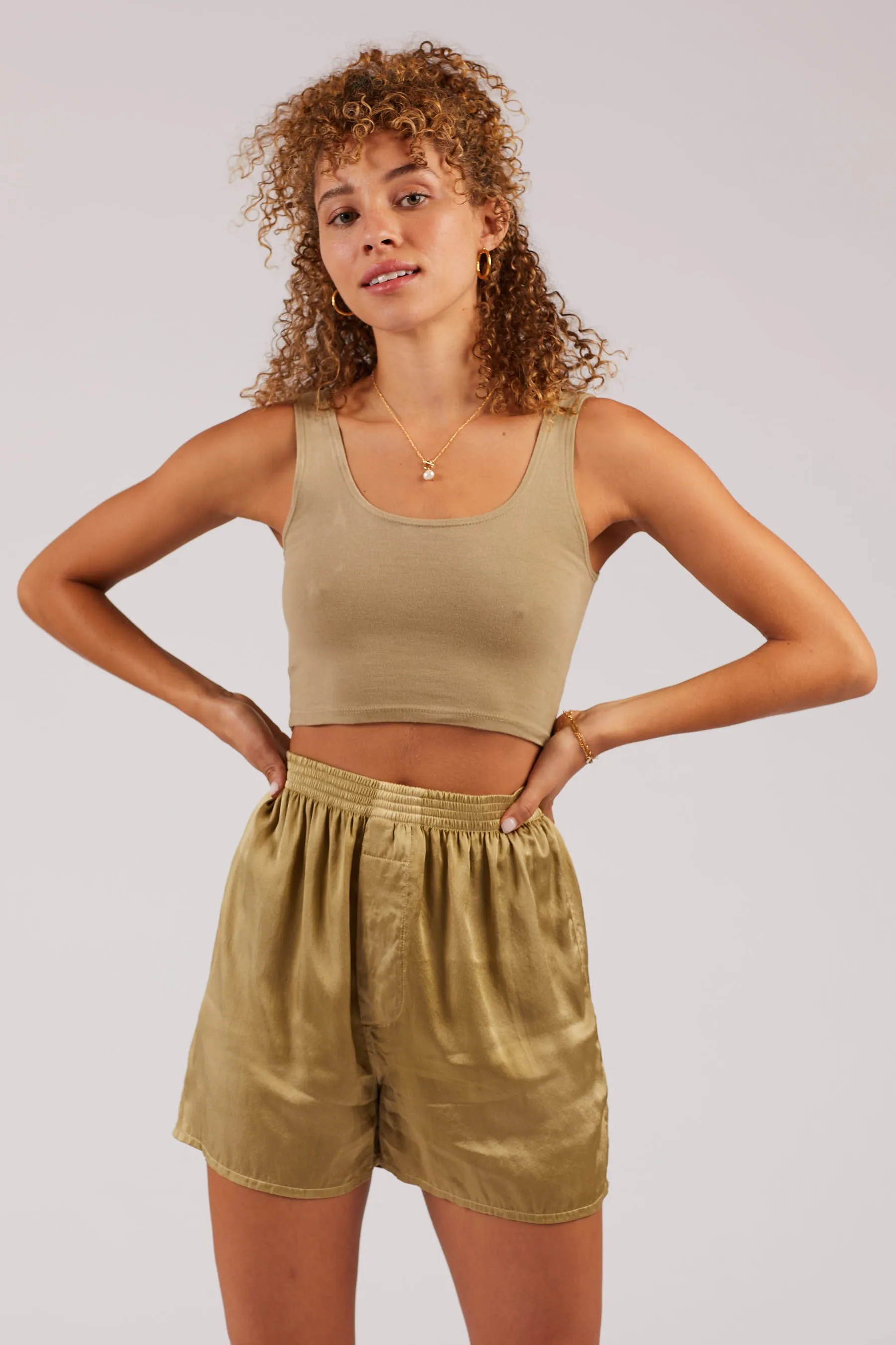 Olive Scoop Neck Crop