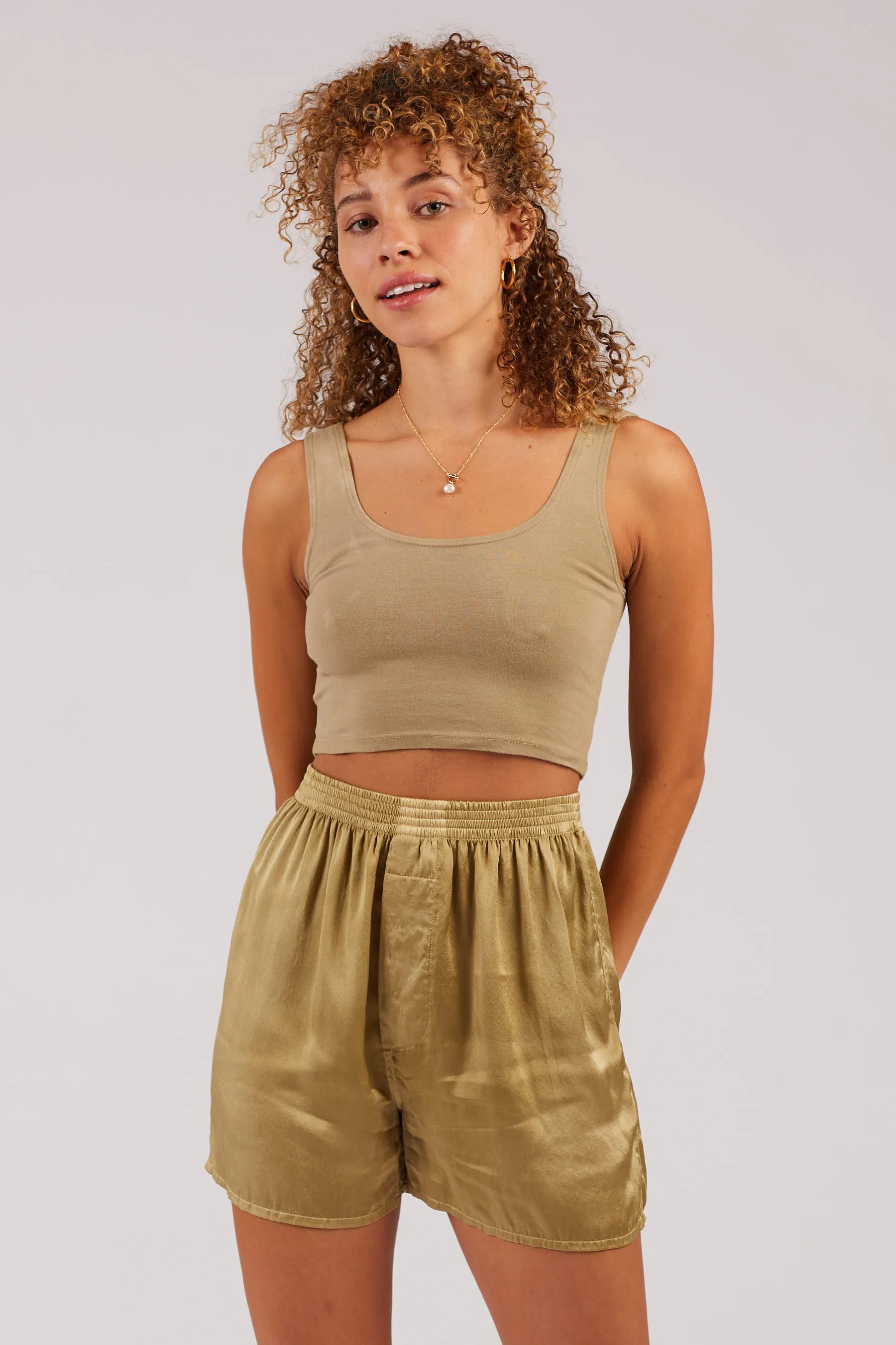 Olive Scoop Neck Crop