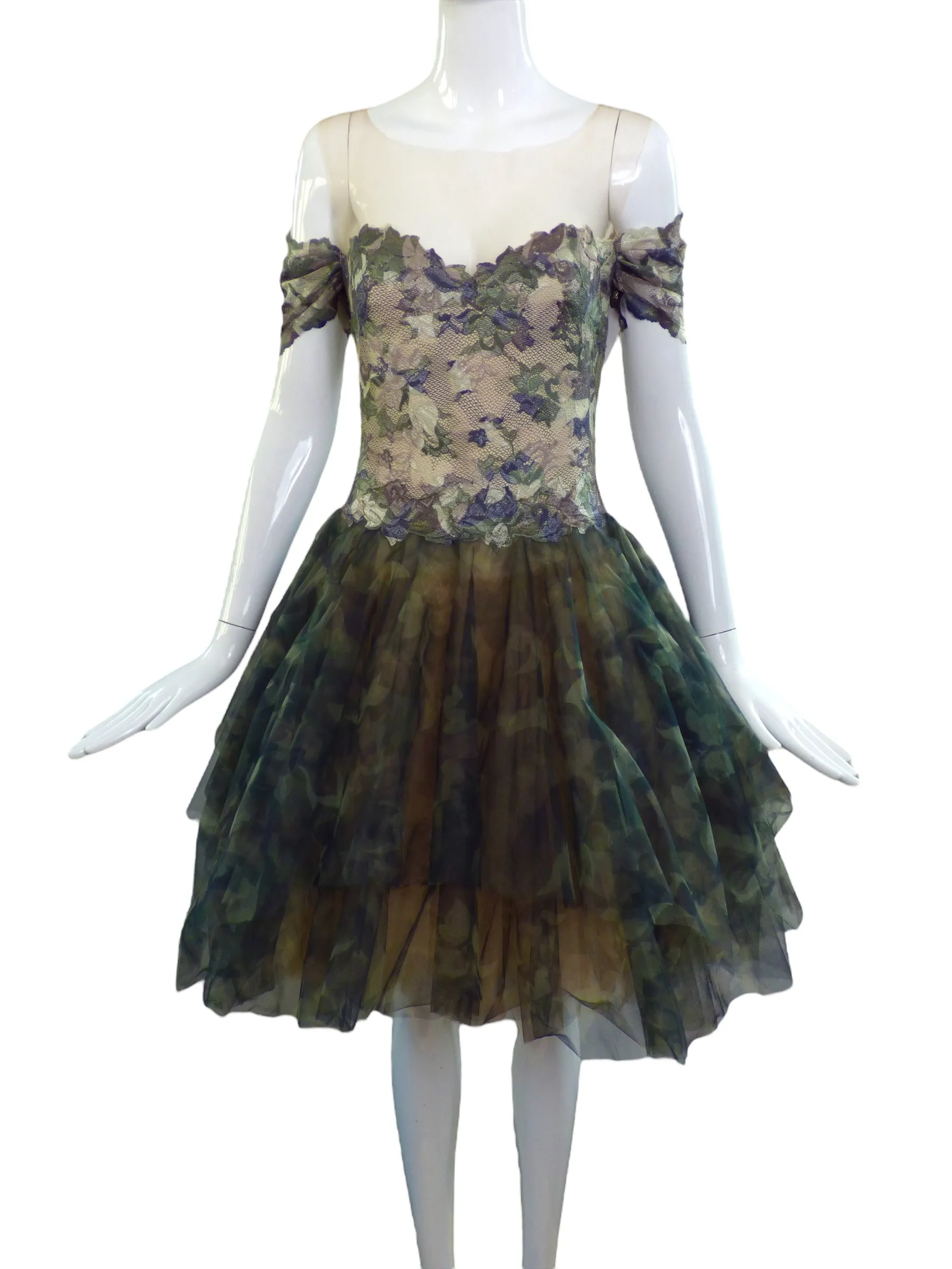 OLVI'S-Camo Tulle & Lace Cocktail Dress, Size-2