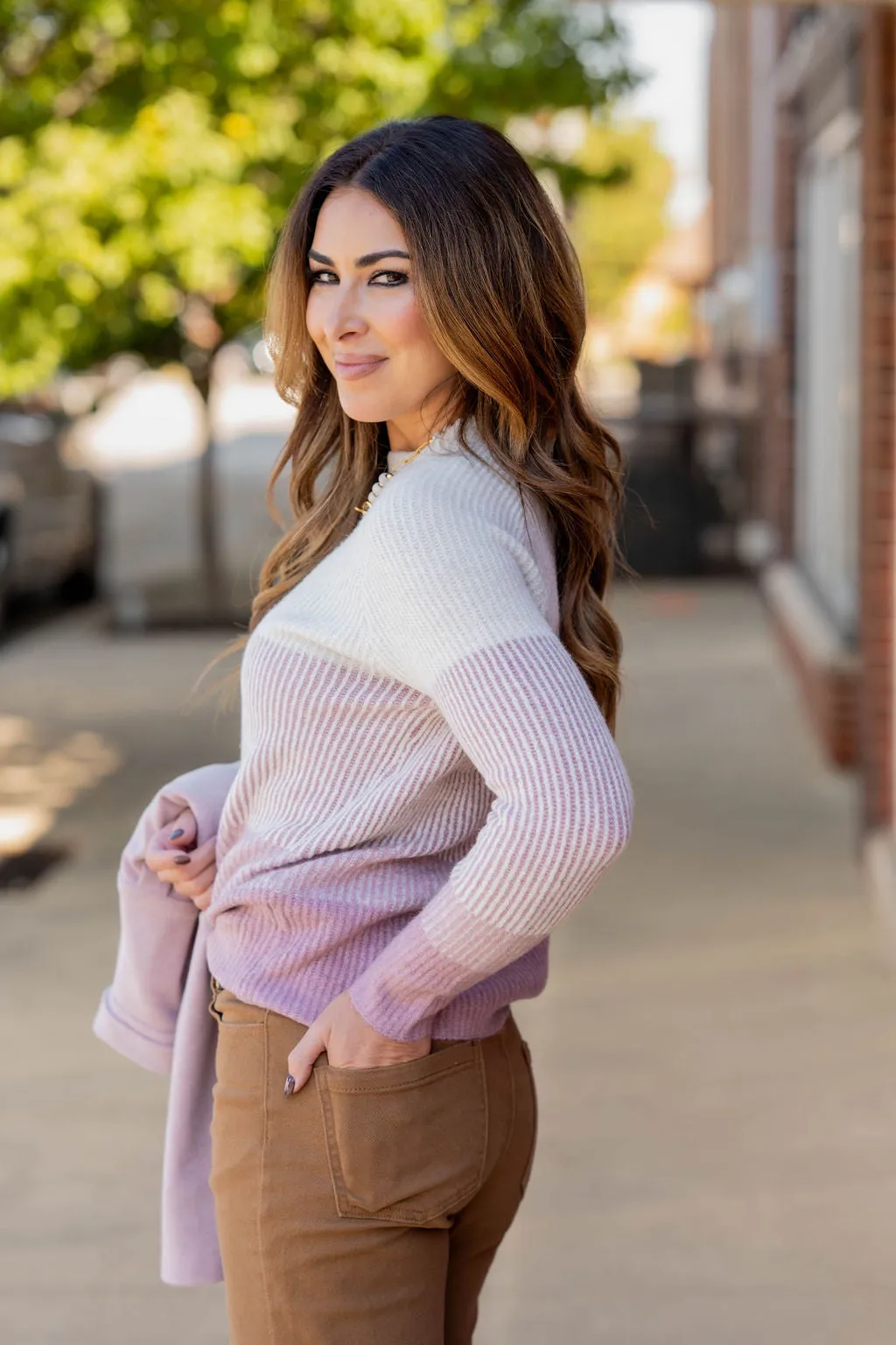 Ombre Ribbed Knit Sweater