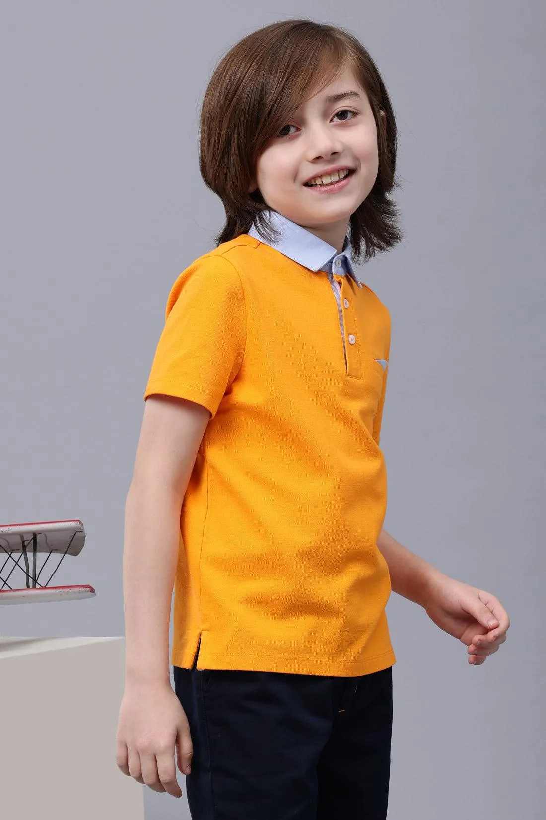 One Friday Boys Yellow Cotton Polo-Tee