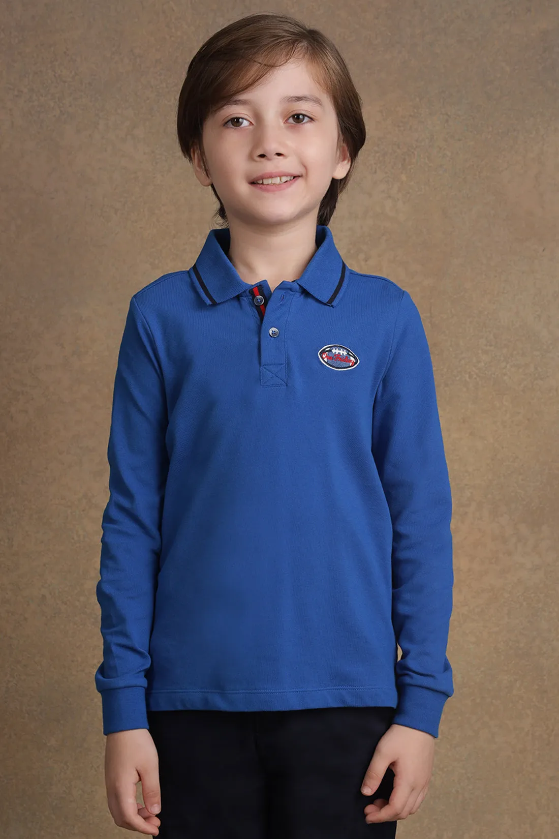 One Friday Kids Boys Blue Full Sleeves Rugby Polo neck T-shirt