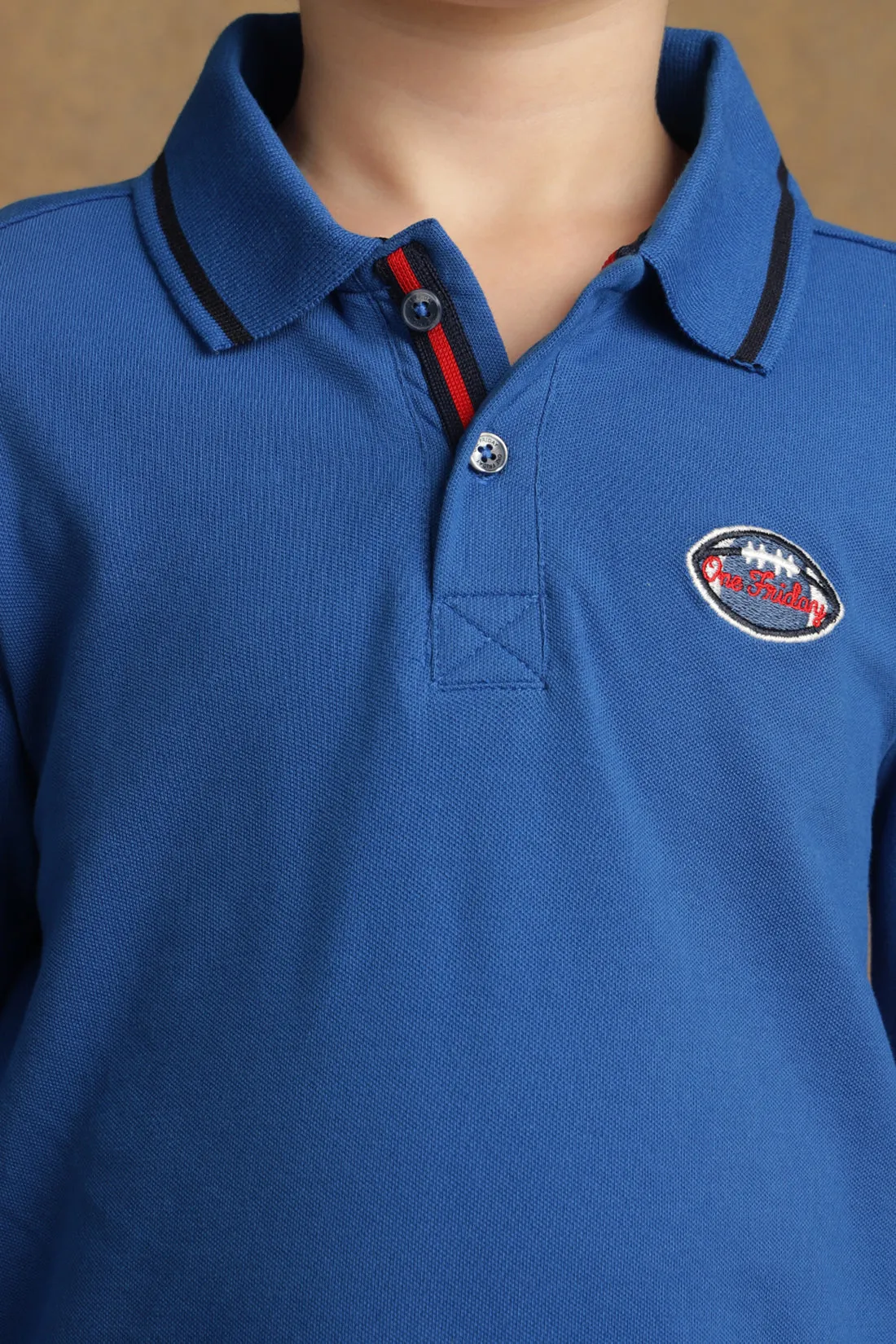 One Friday Kids Boys Blue Full Sleeves Rugby Polo neck T-shirt