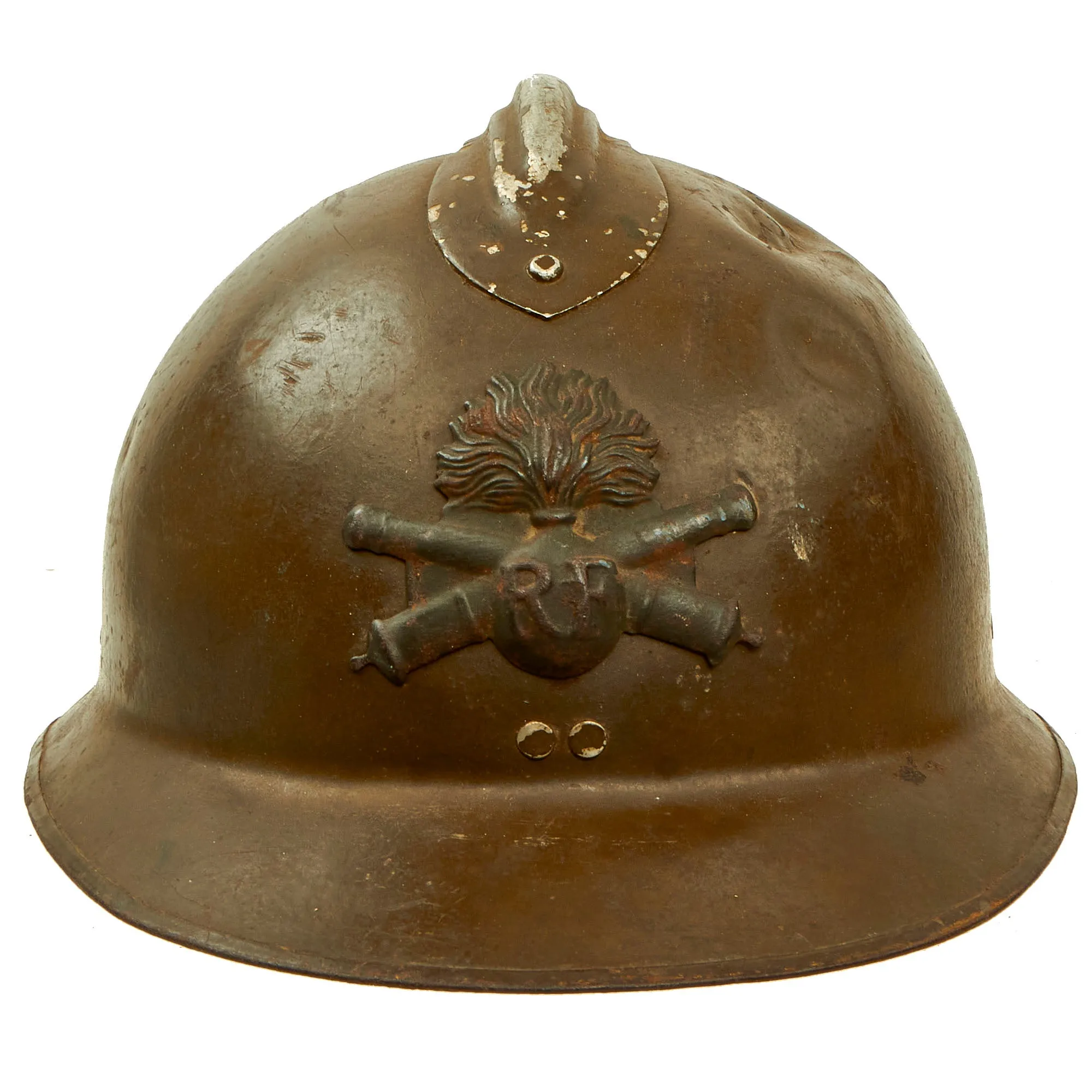 Original French WWII Complete Early Model 1926 Adrian Artillery Helmet with Liner & Chinstrap - Olive Green