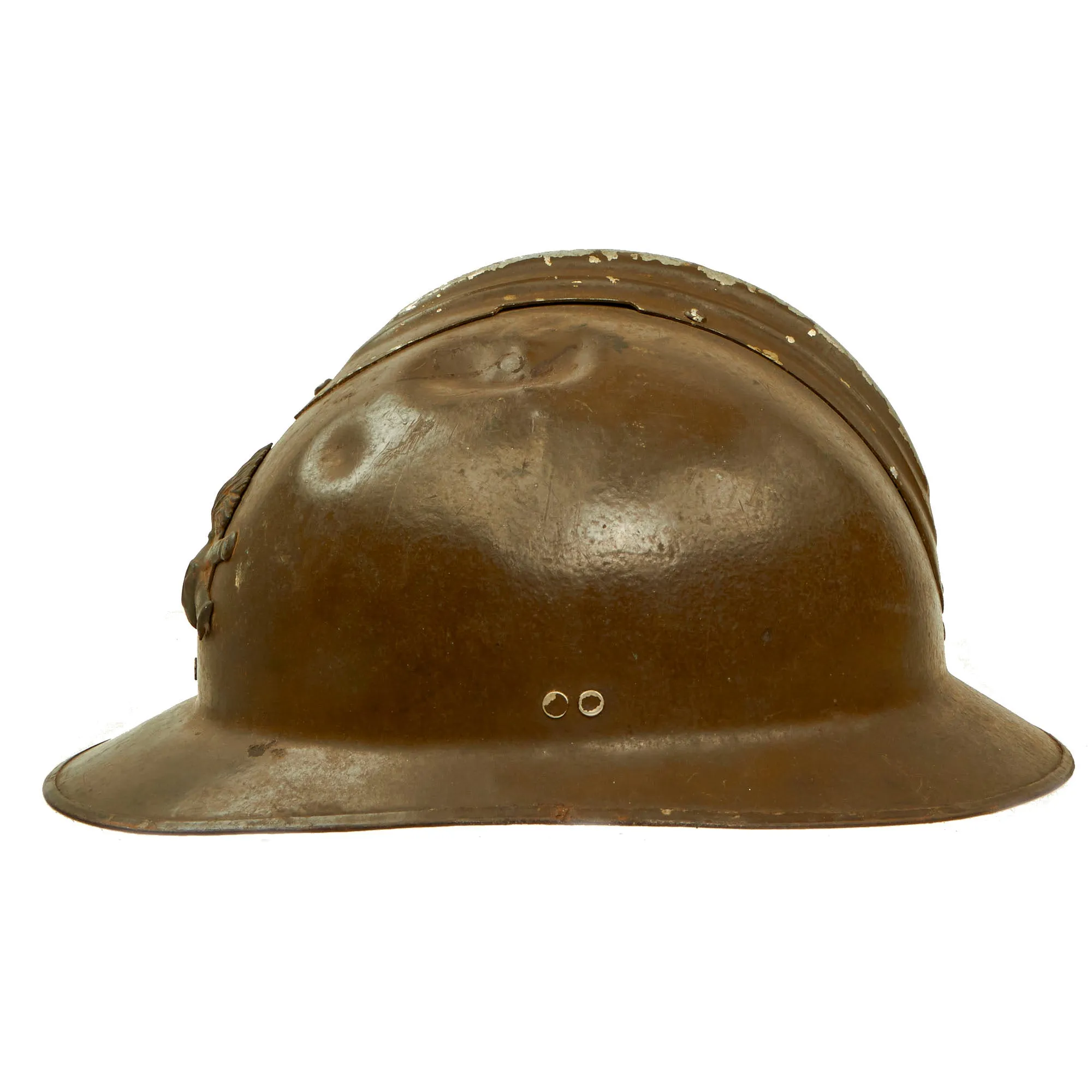 Original French WWII Complete Early Model 1926 Adrian Artillery Helmet with Liner & Chinstrap - Olive Green