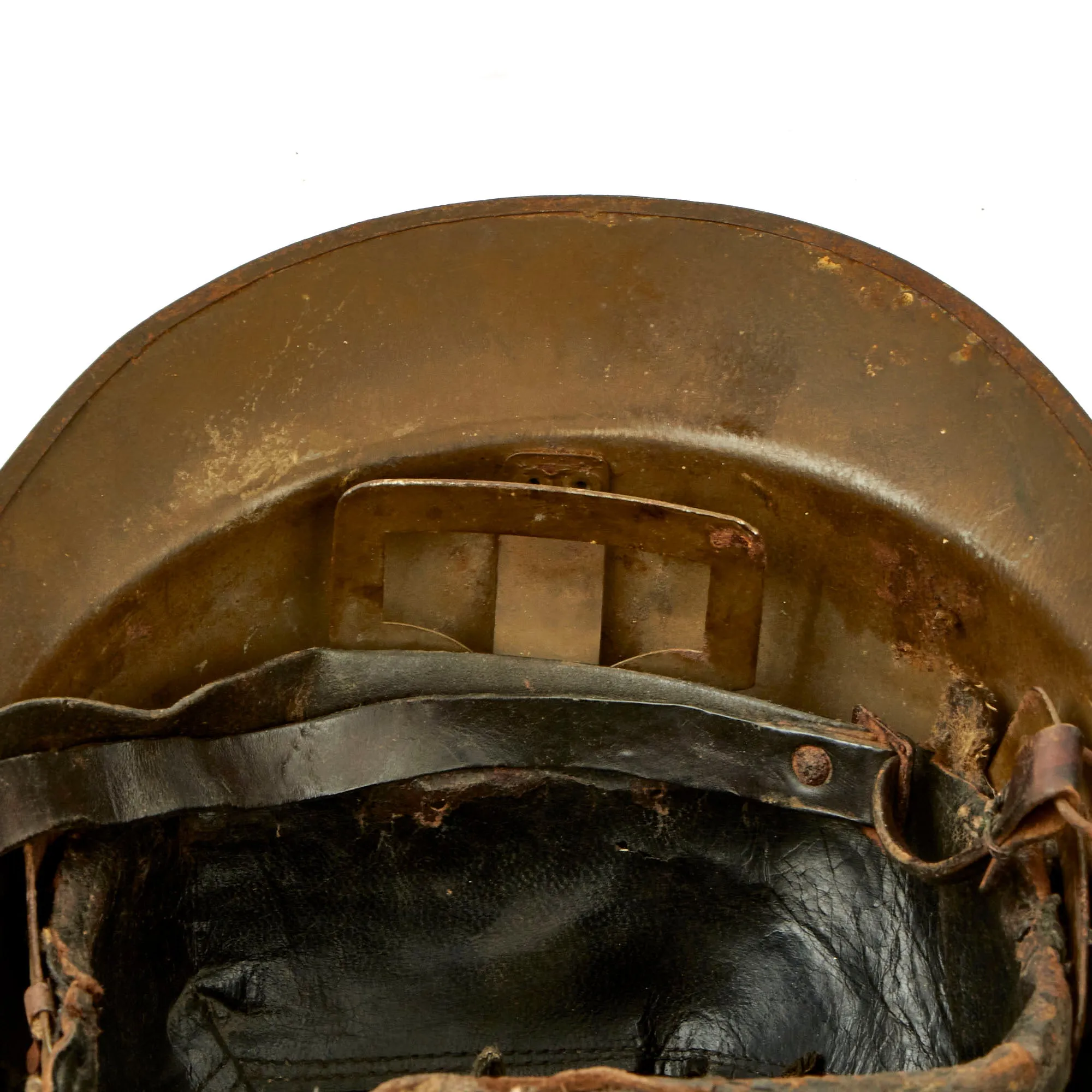 Original French WWII Complete Early Model 1926 Adrian Artillery Helmet with Liner & Chinstrap - Olive Green