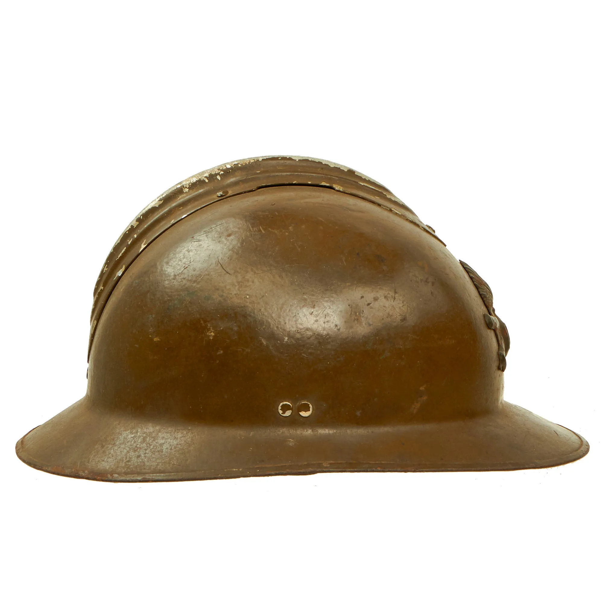 Original French WWII Complete Early Model 1926 Adrian Artillery Helmet with Liner & Chinstrap - Olive Green