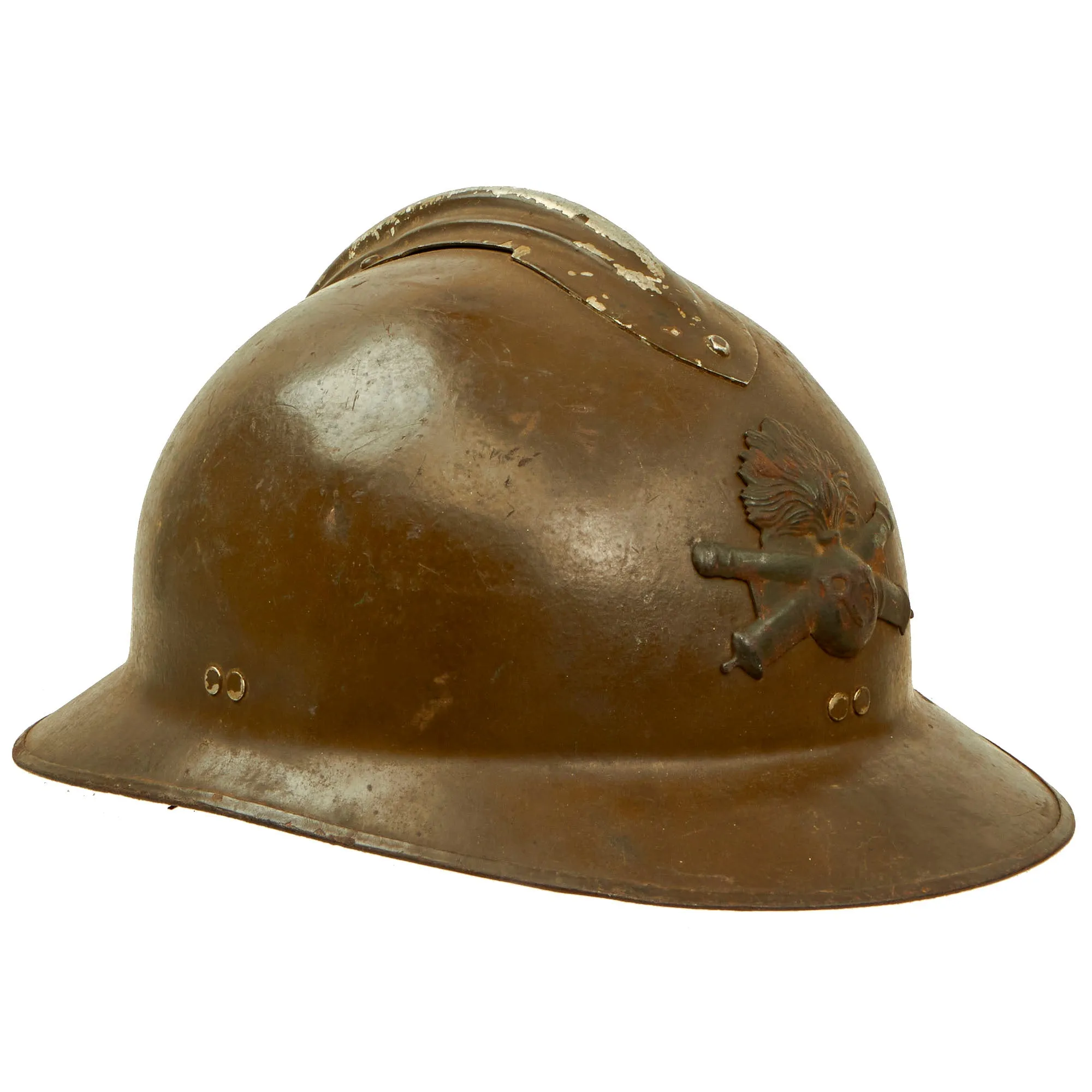 Original French WWII Complete Early Model 1926 Adrian Artillery Helmet with Liner & Chinstrap - Olive Green