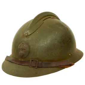 Original French WWII Complete Early Model 1926 Adrian Infantry Helmet with Liner & Chinstrap - Olive Green