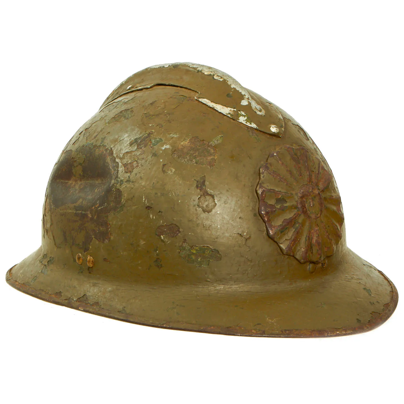 Original Peruvian WWII French Model 1926 Adrian Infantry Helmet with “Sun Emblem” Badge On The Front - Shell Only