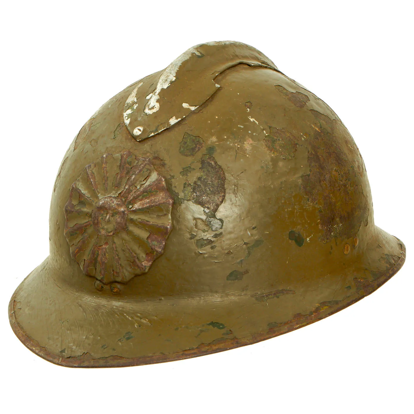 Original Peruvian WWII French Model 1926 Adrian Infantry Helmet with “Sun Emblem” Badge On The Front - Shell Only