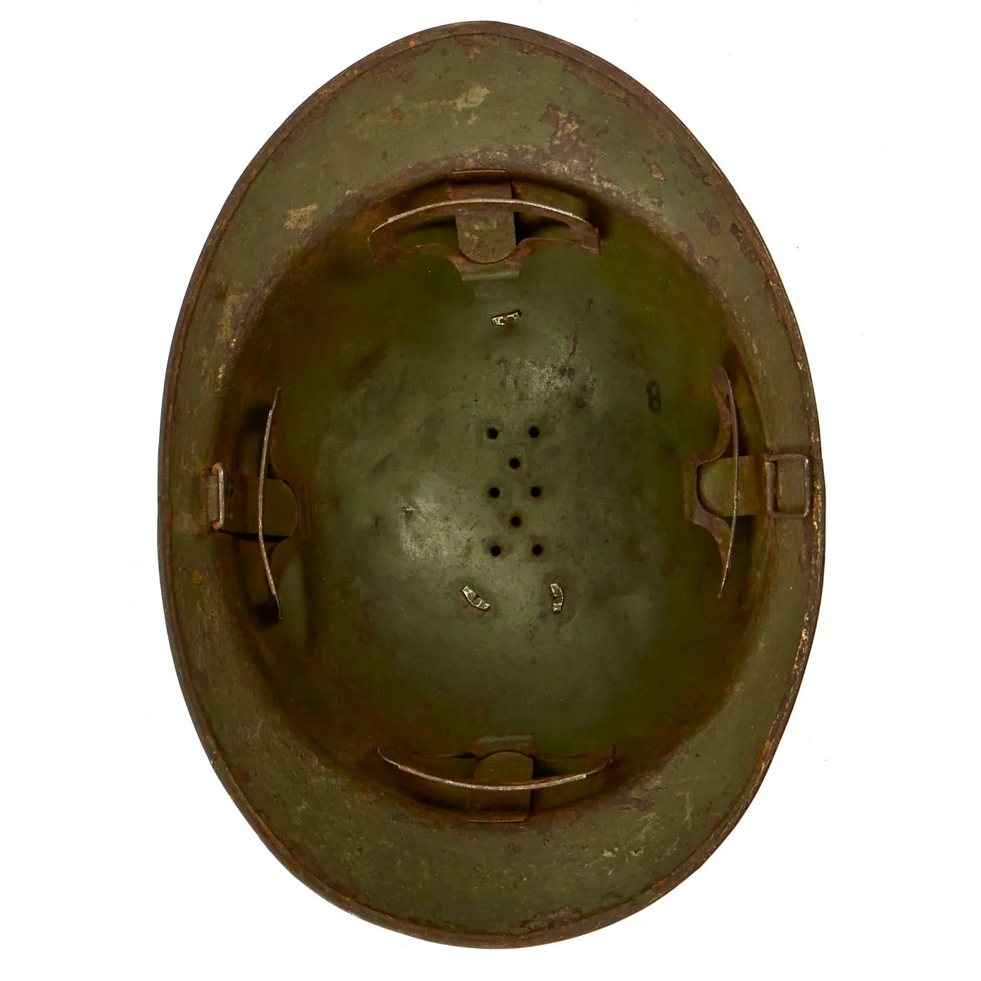 Original Peruvian WWII French Model 1926 Adrian Infantry Helmet with “Sun Emblem” Badge On The Front - Shell Only