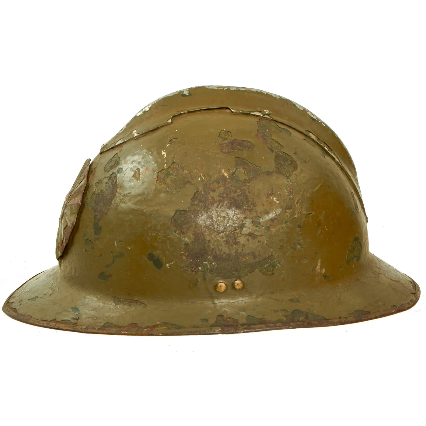 Original Peruvian WWII French Model 1926 Adrian Infantry Helmet with “Sun Emblem” Badge On The Front - Shell Only