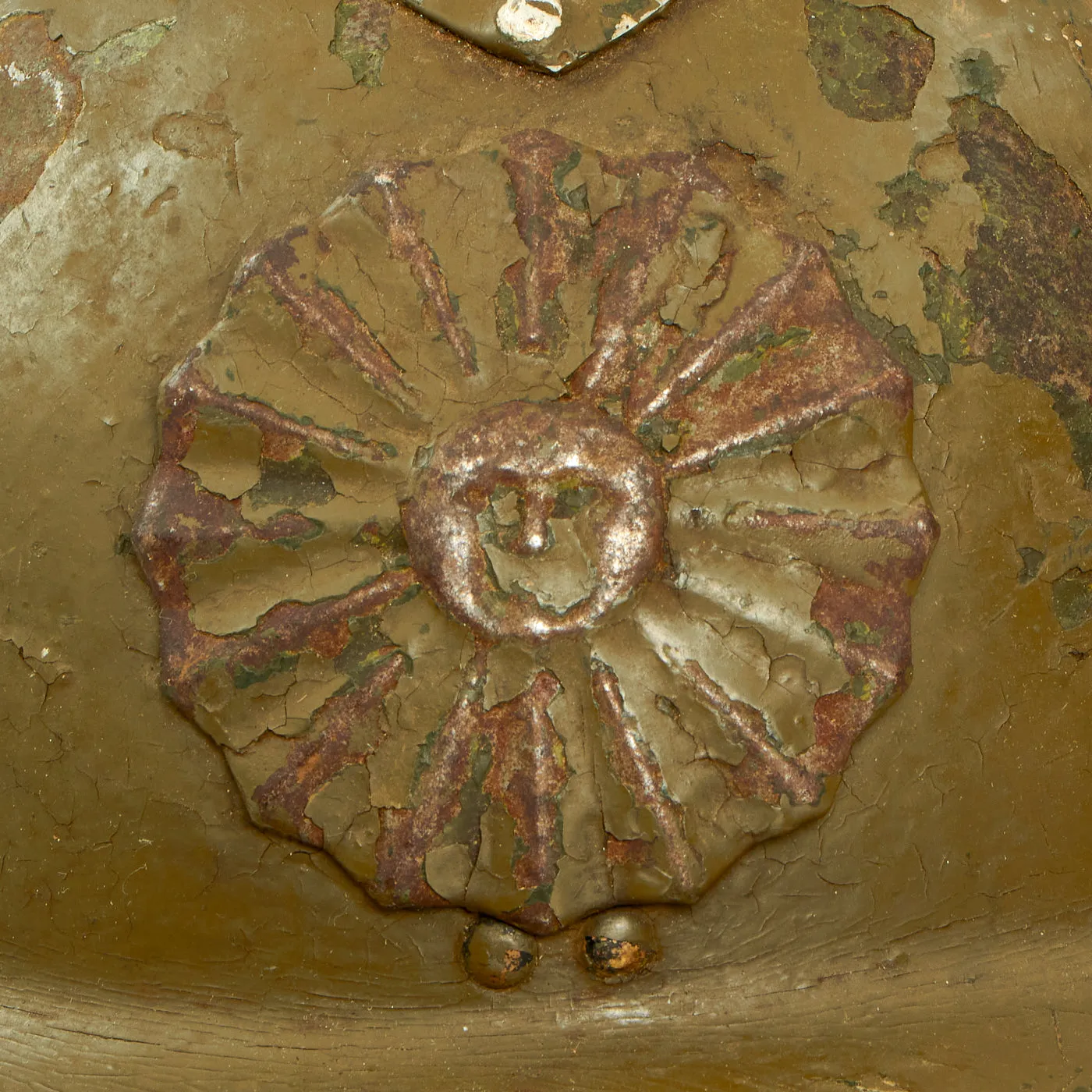 Original Peruvian WWII French Model 1926 Adrian Infantry Helmet with “Sun Emblem” Badge On The Front - Shell Only