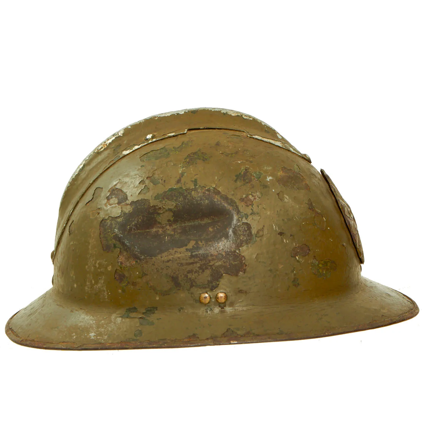 Original Peruvian WWII French Model 1926 Adrian Infantry Helmet with “Sun Emblem” Badge On The Front - Shell Only