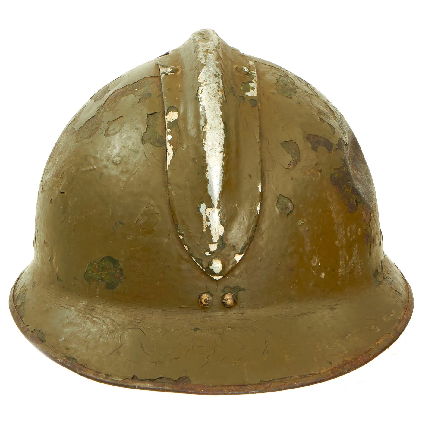 Original Peruvian WWII French Model 1926 Adrian Infantry Helmet with “Sun Emblem” Badge On The Front - Shell Only