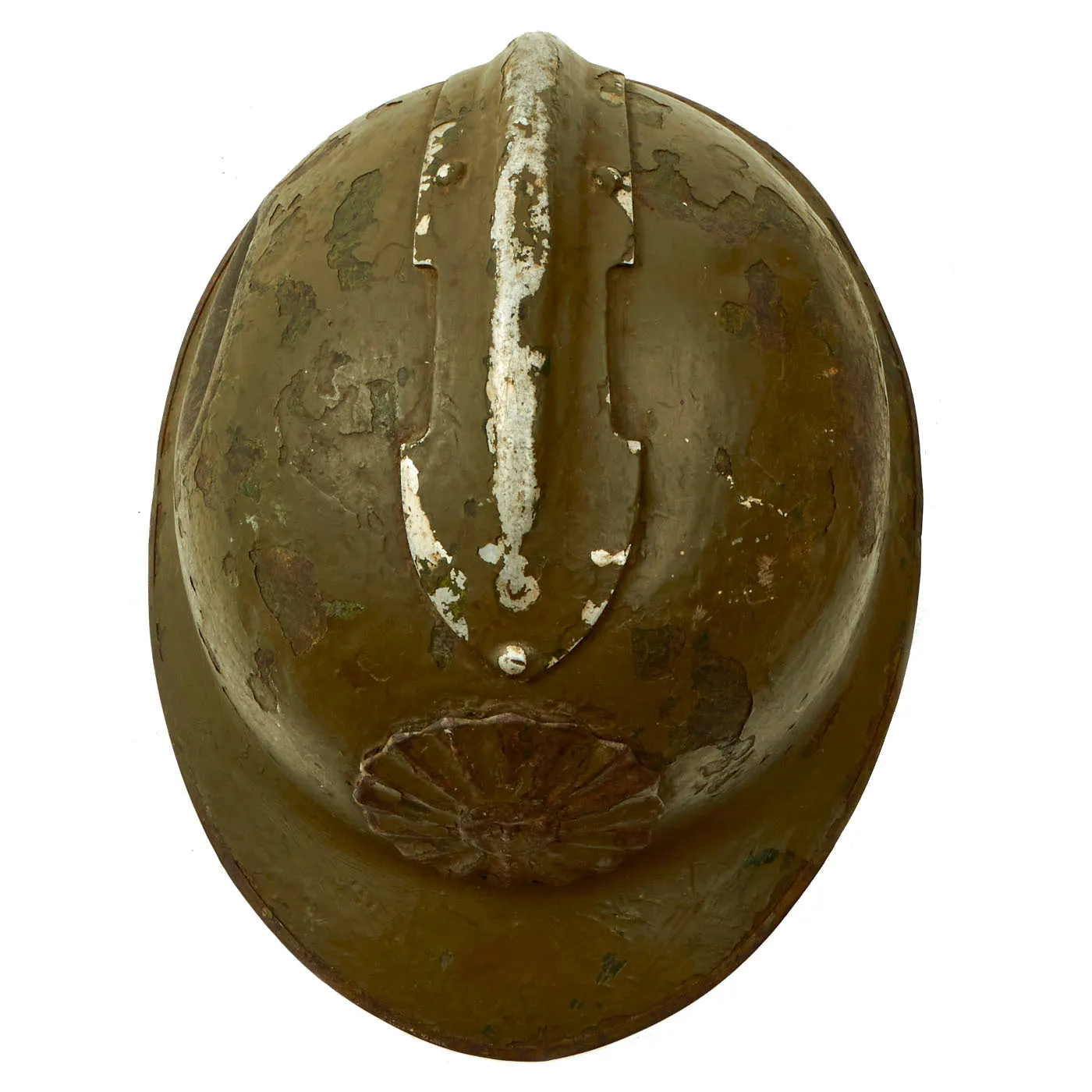 Original Peruvian WWII French Model 1926 Adrian Infantry Helmet with “Sun Emblem” Badge On The Front - Shell Only